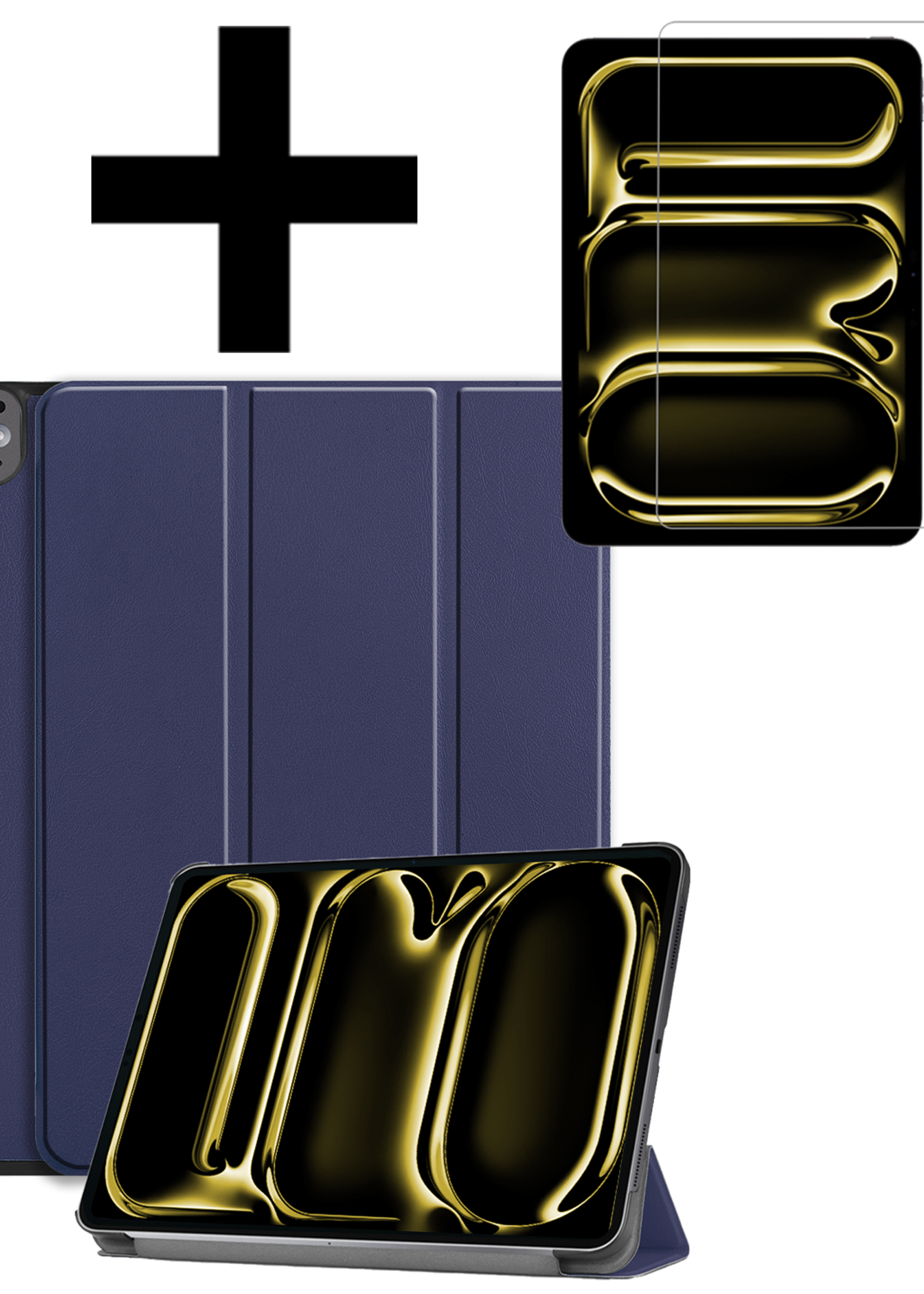 LUQ Hoes Geschikt voor iPad Pro 2024 (11 inch) Hoes Luxe Hoesje Book Case Met Screenprotector - Hoesje Geschikt voor iPad Pro 2024 11 inch (7e generatie) Hoes Cover - Donkerblauw