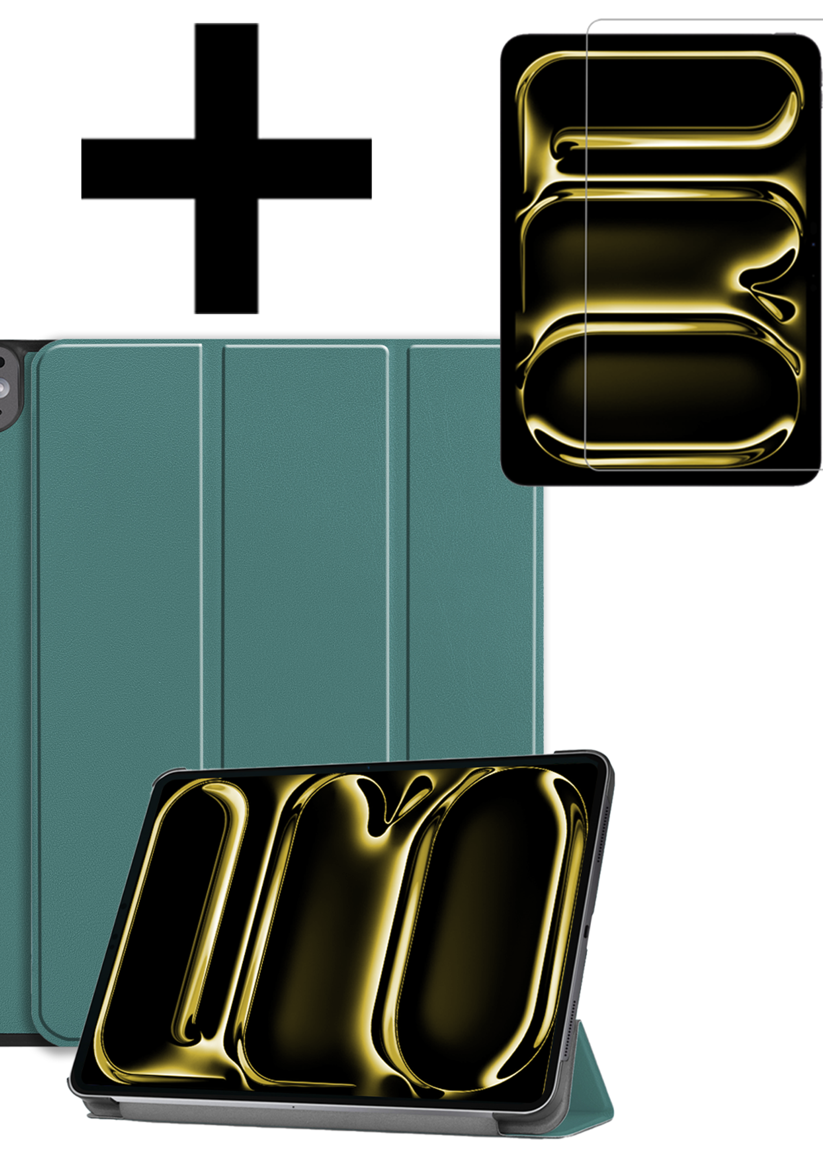 LUQ Hoes Geschikt voor iPad Pro 2024 (11 inch) Hoes Luxe Hoesje Book Case Met Screenprotector - Hoesje Geschikt voor iPad Pro 2024 11 inch (7e generatie) Hoes Cover - Donkergroen