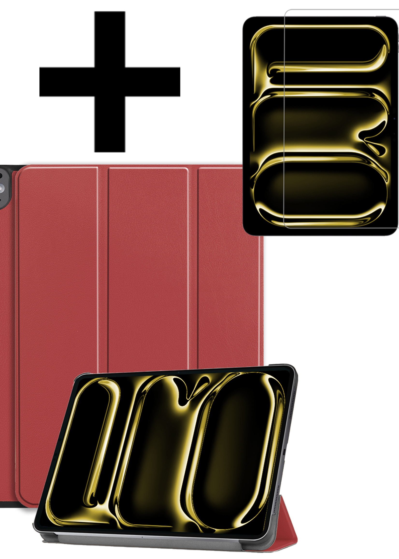 LUQ Hoes Geschikt voor iPad Pro 2024 (11 inch) Hoes Luxe Hoesje Book Case Met Screenprotector - Hoesje Geschikt voor iPad Pro 2024 11 inch (7e generatie) Hoes Cover - Donkerrood