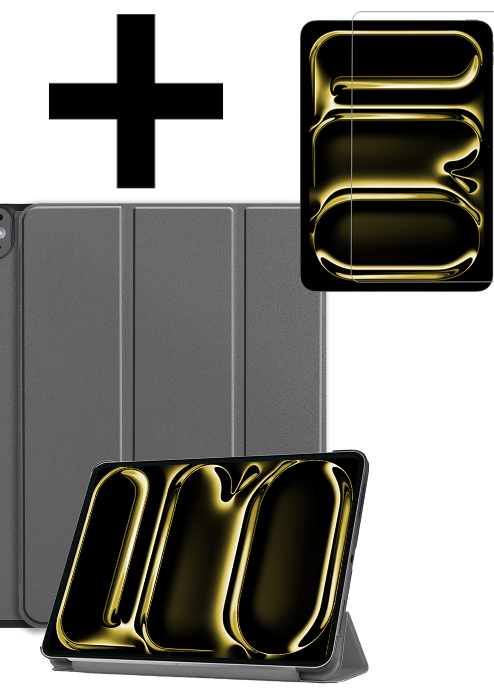 LUQ Hoes Geschikt voor iPad Pro 2024 (11 inch) Hoes Luxe Hoesje Book Case Met Screenprotector - Hoesje Geschikt voor iPad Pro 2024 11 inch (7e generatie) Hoes Cover - Grijs