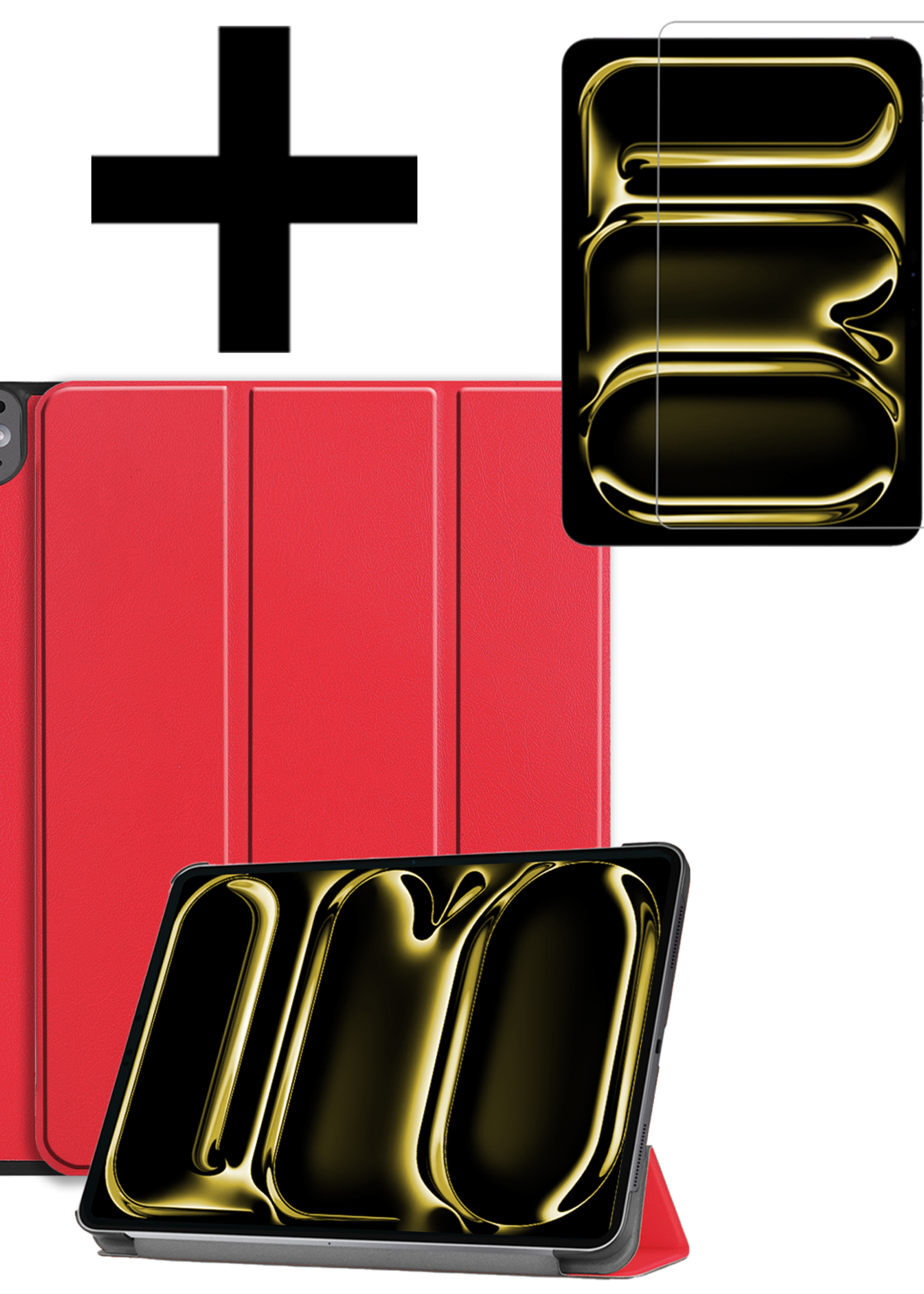 LUQ Hoes Geschikt voor iPad Pro 2024 (11 inch) Hoes Luxe Hoesje Book Case Met Screenprotector - Hoesje Geschikt voor iPad Pro 2024 11 inch (7e generatie) Hoes Cover - Rood