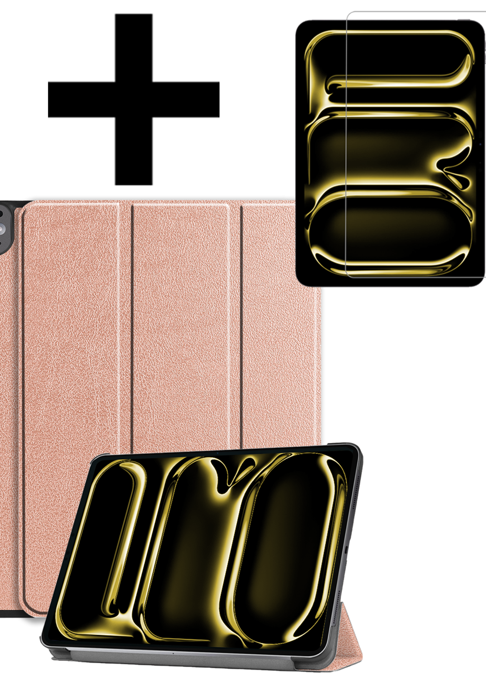 LUQ Hoes Geschikt voor iPad Pro 2024 (11 inch) Hoes Luxe Hoesje Book Case Met Screenprotector - Hoesje Geschikt voor iPad Pro 2024 11 inch (7e generatie) Hoes Cover - Rosé goud