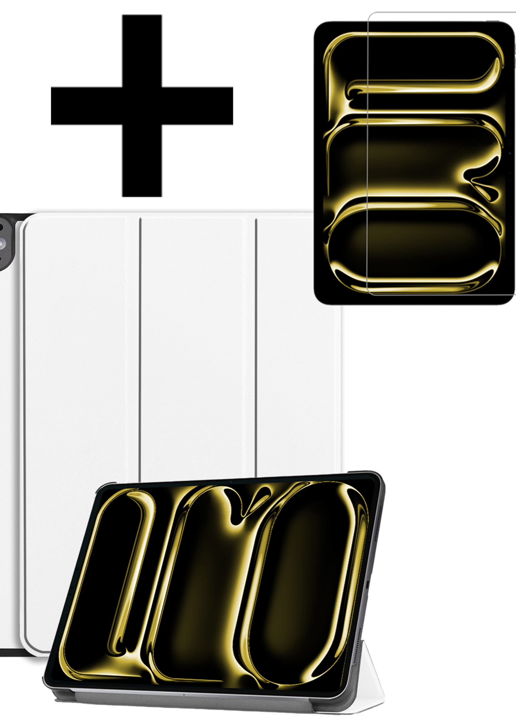 LUQ Hoes Geschikt voor iPad Pro 2024 (11 inch) Hoes Luxe Hoesje Book Case Met Screenprotector - Hoesje Geschikt voor iPad Pro 2024 11 inch (7e generatie) Hoes Cover - Wit