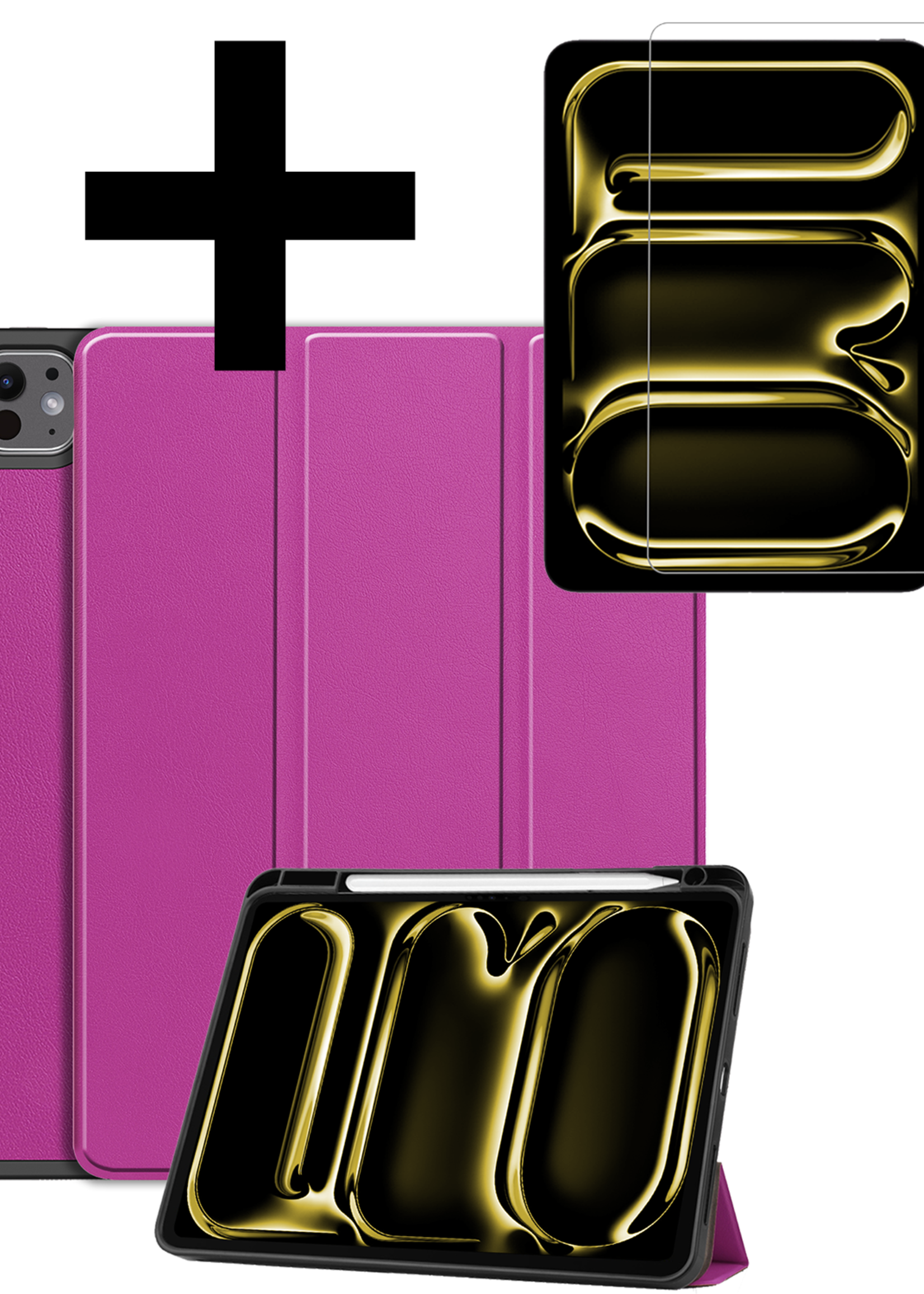 LUQ Hoes Geschikt voor iPad Pro 2024 (11 inch) Hoes Luxe Hoesje Case Met Uitsparing Geschikt voor Apple Pencil Met Screenprotector - Hoesje Geschikt voor iPad Pro 2024 11 inch (7e generatie) Hoes Cover - Paars