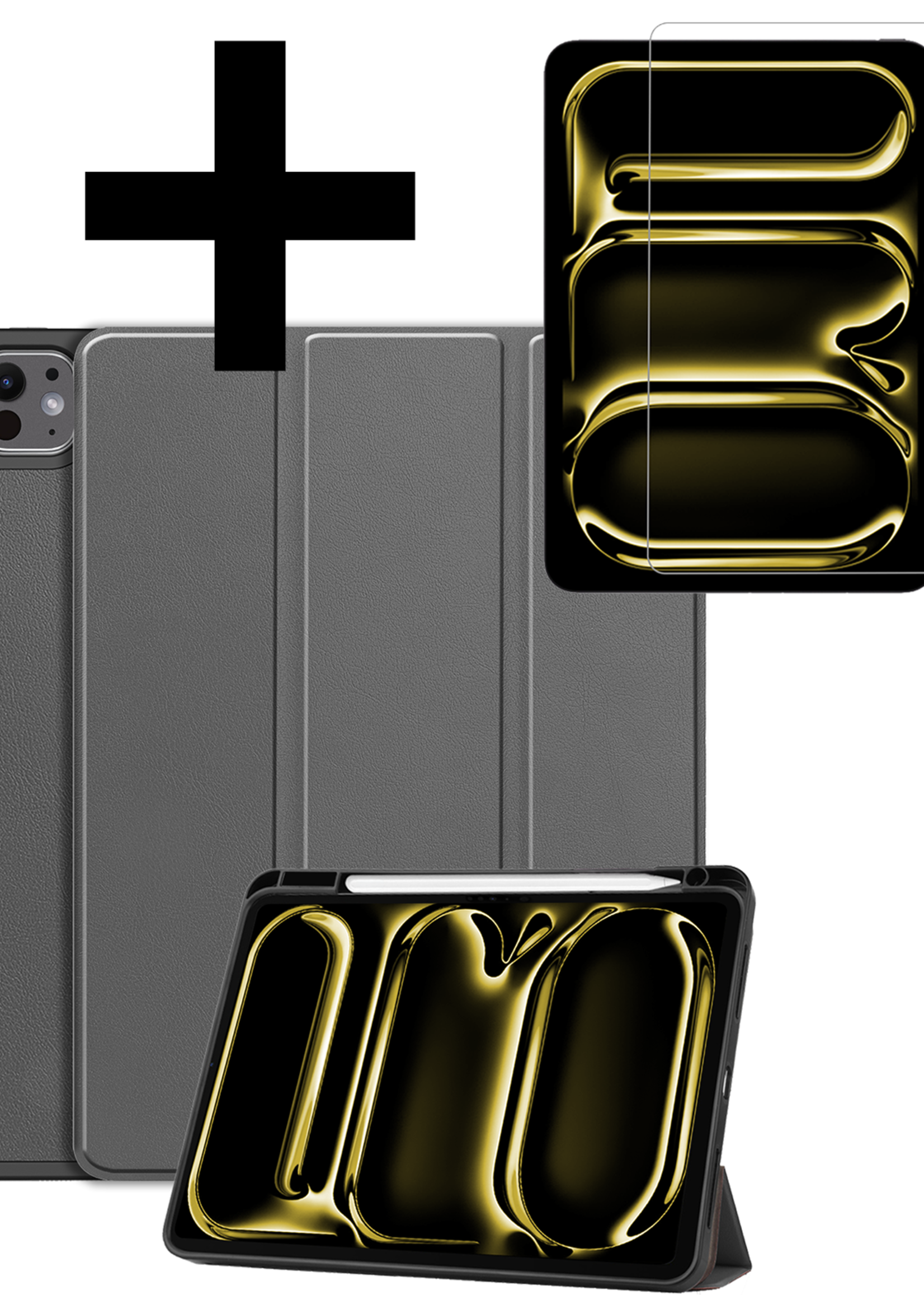 LUQ Hoes Geschikt voor iPad Pro 2024 (13 inch) Hoes Luxe Hoesje Case Met Uitsparing Geschikt voor Apple Pencil Met Screenprotector - Hoesje Geschikt voor iPad Pro 2024 13 inch (7e generatie) Hoes Cover - Grijs