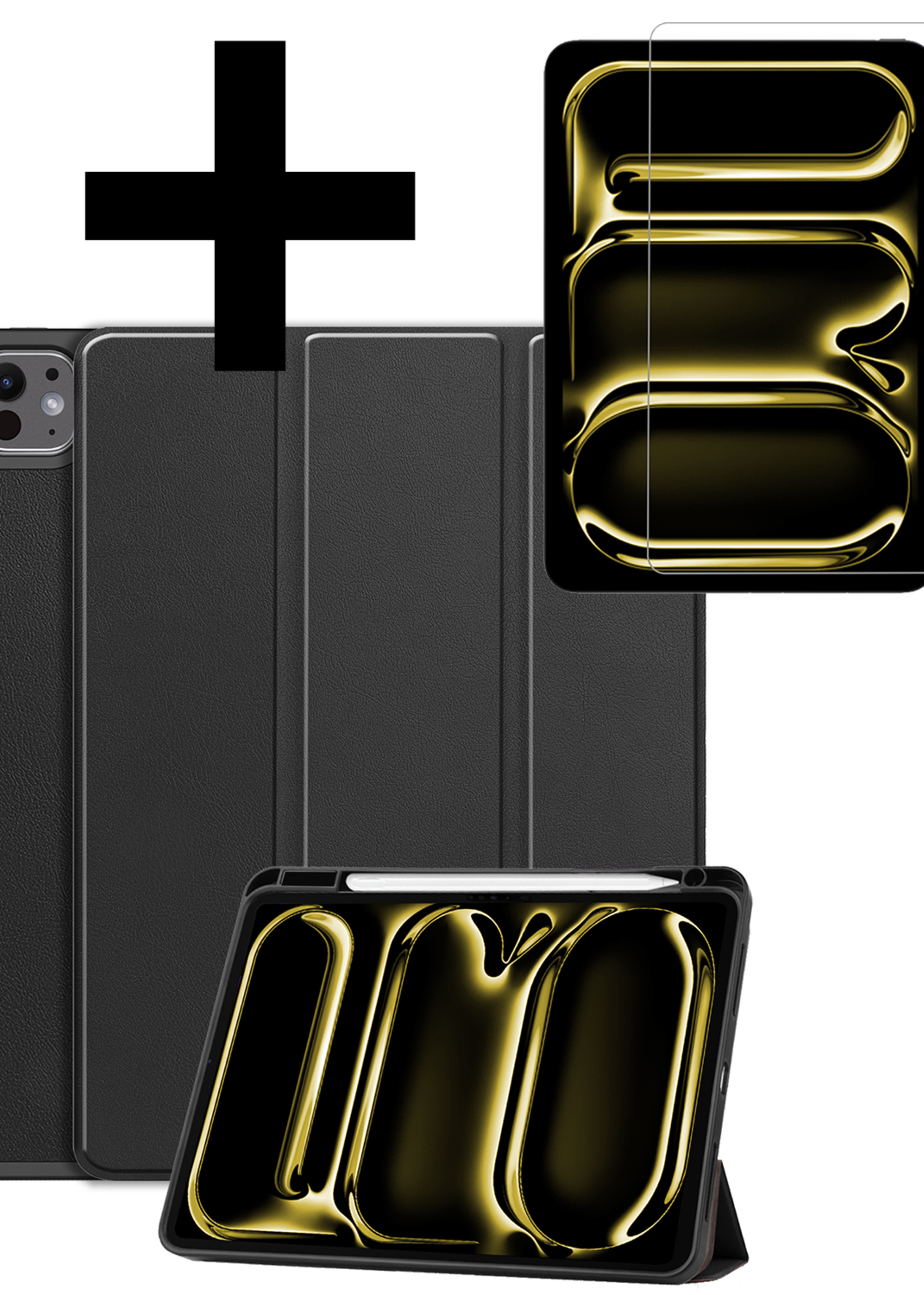 LUQ Hoes Geschikt voor iPad Pro 2024 (13 inch) Hoes Luxe Hoesje Case Met Uitsparing Geschikt voor Apple Pencil Met Screenprotector - Hoesje Geschikt voor iPad Pro 2024 13 inch (7e generatie) Hoes Cover - Zwart