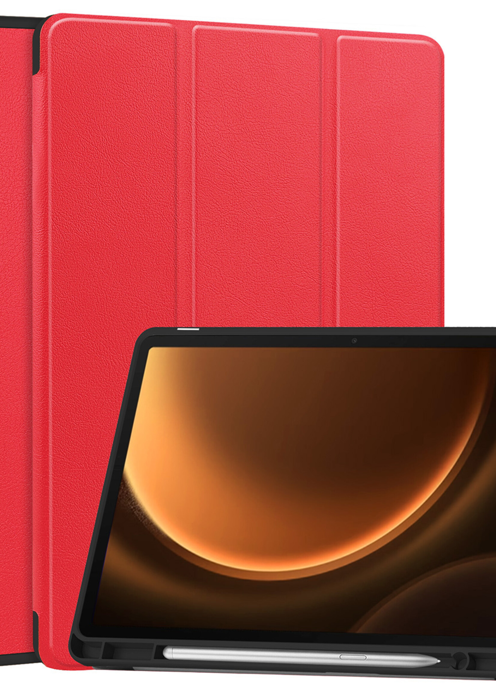 LUQ Hoes Geschikt voor Samsung Galaxy Tab S9 FE Plus Hoes Luxe Hoesje Case Met Uitsparing Geschikt voor S Pen - Hoesje Geschikt voor Samsung Tab S9 FE Plus Hoes Cover - Rood