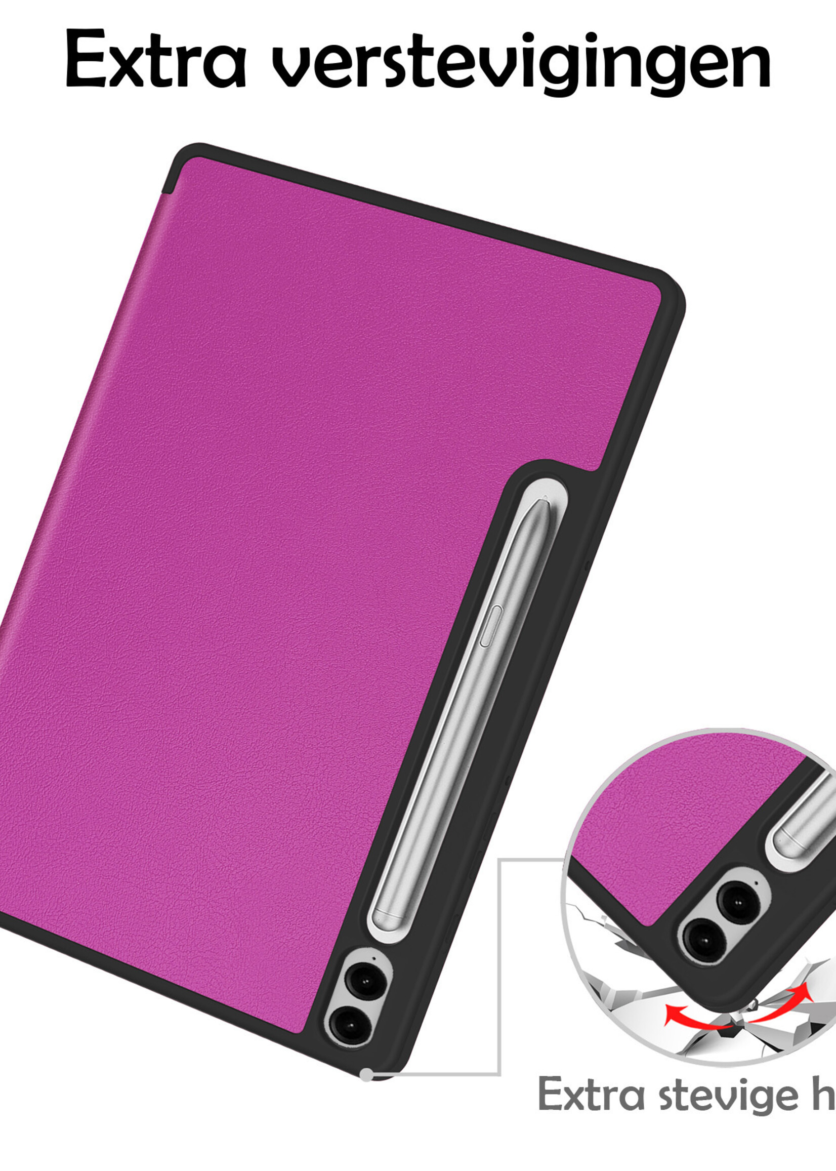 LUQ Hoes Geschikt voor Samsung Galaxy Tab S9 FE Plus Hoes Luxe Hoesje Case Met Uitsparing Geschikt voor S Pen Met Screenprotector - Hoesje Geschikt voor Samsung Tab S9 FE Plus Hoes Cover - Paars