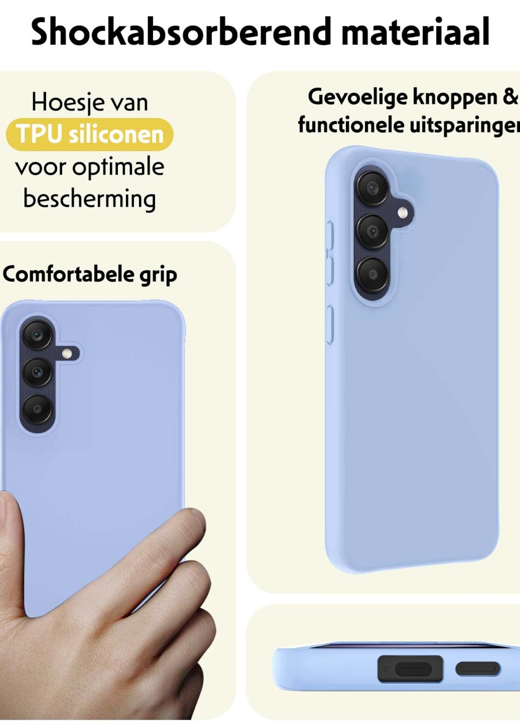 LUQ Hoesje Geschikt voor Samsung A25 Hoesje Siliconen Case Met Screenprotector - Hoes Geschikt voor Samsung Galaxy A25 Hoes Siliconen - Lichtblauw