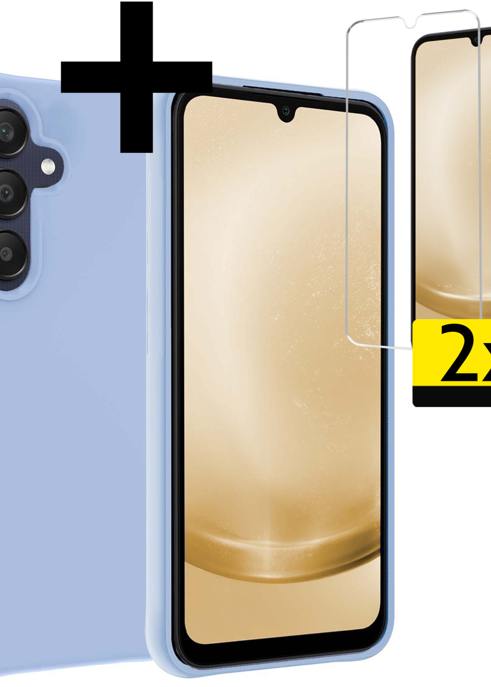 LUQ Hoesje Geschikt voor Samsung A25 Hoesje Siliconen Case Met 2x Screenprotector - Hoes Geschikt voor Samsung Galaxy A25 Hoes Siliconen - Lichtblauw