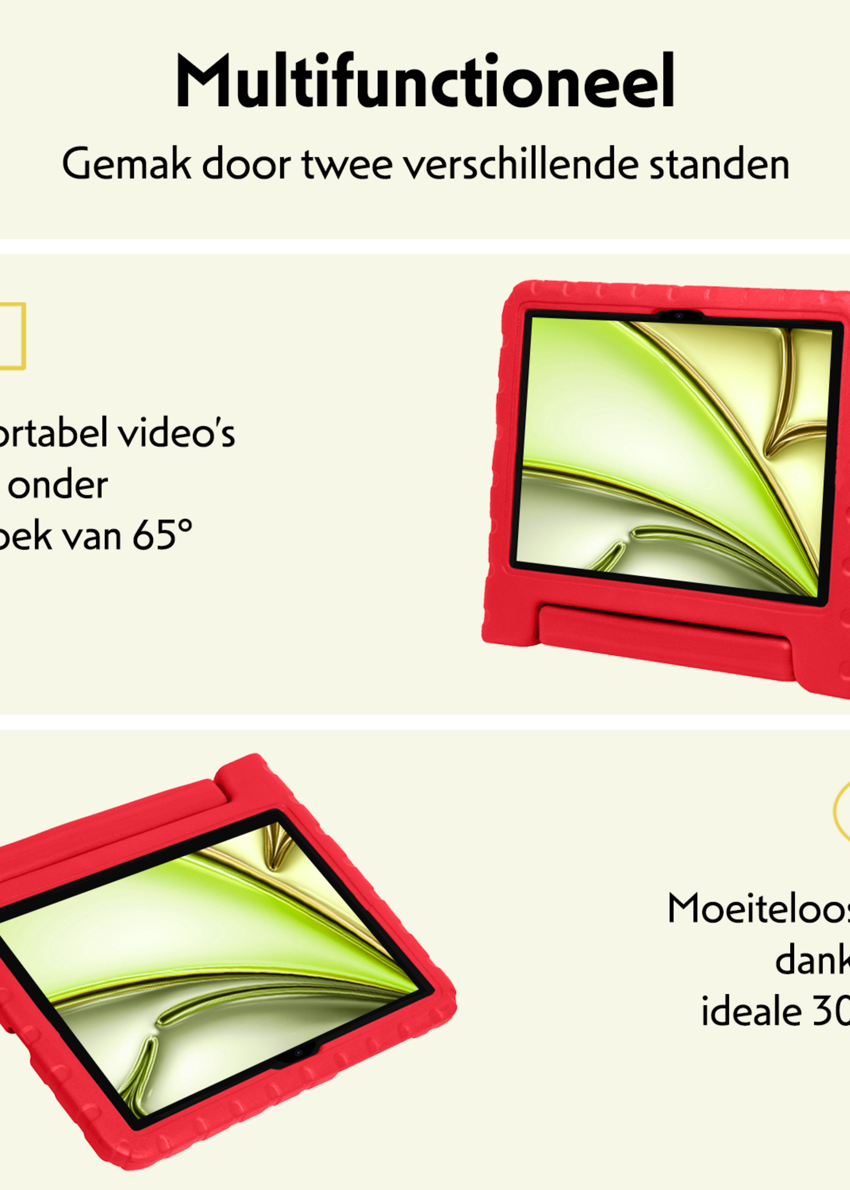 LUQ Hoes Geschikt voor iPad Air 6 (11 inch) Hoes Kinder Hoesje Kids Case Kinderhoes Shockproof Met Screenprotector - Hoesje Geschikt voor iPad Air 2024 (11 inch) Hoesje Kidscase - Rood