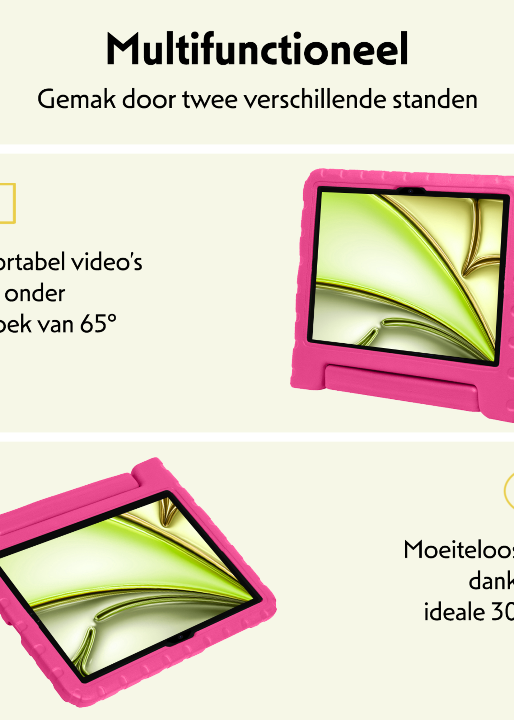 LUQ Hoes Geschikt voor iPad Air 6 (11 inch) Hoes Kinder Hoesje Kids Case Kinderhoes Shockproof Met Screenprotector - Hoesje Geschikt voor iPad Air 2024 (11 inch) Hoesje Kidscase - Roze