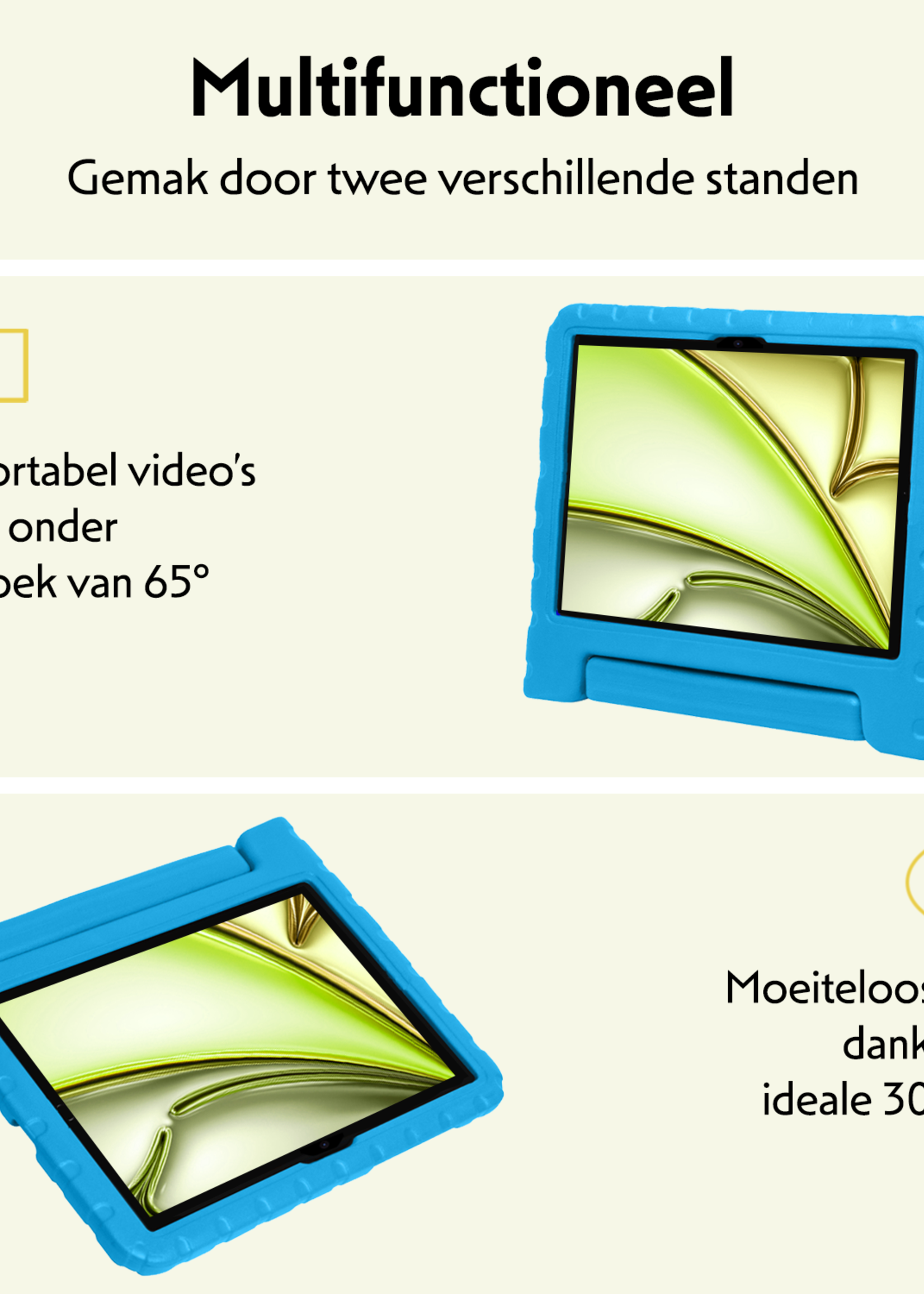 LUQ Hoes Geschikt voor iPad Air 6 (11 inch) Hoes Kinder Hoesje Kids Case Kinderhoes Shockproof Met 2x Screenprotector - Hoesje Geschikt voor iPad Air 2024 (11 inch) Hoesje Kidscase - Blauw