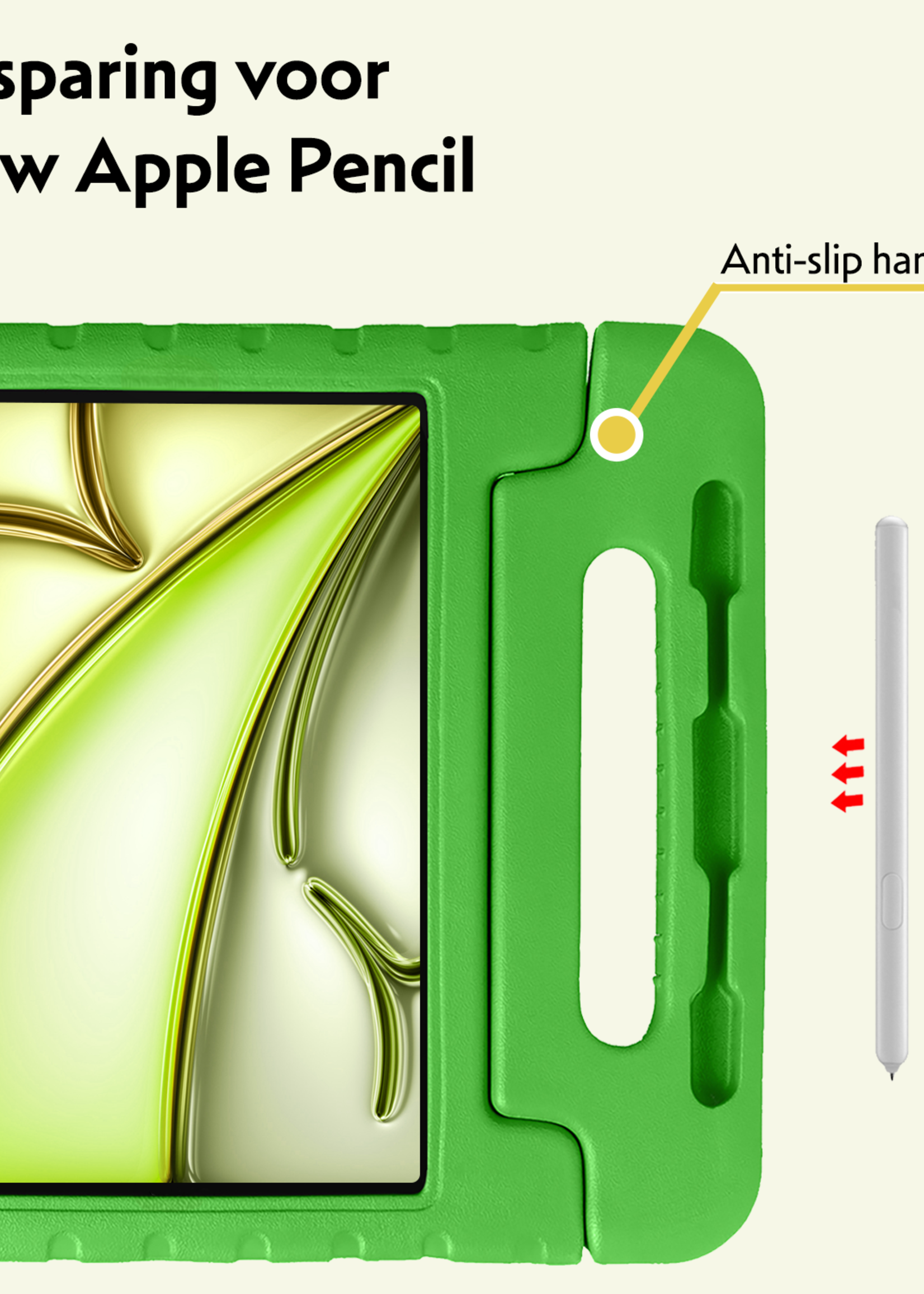 LUQ Hoes Geschikt voor iPad Air 6 (11 inch) Hoes Kinder Hoesje Kids Case Kinderhoes Shockproof Met 2x Screenprotector - Hoesje Geschikt voor iPad Air 2024 (11 inch) Hoesje Kidscase - Groen