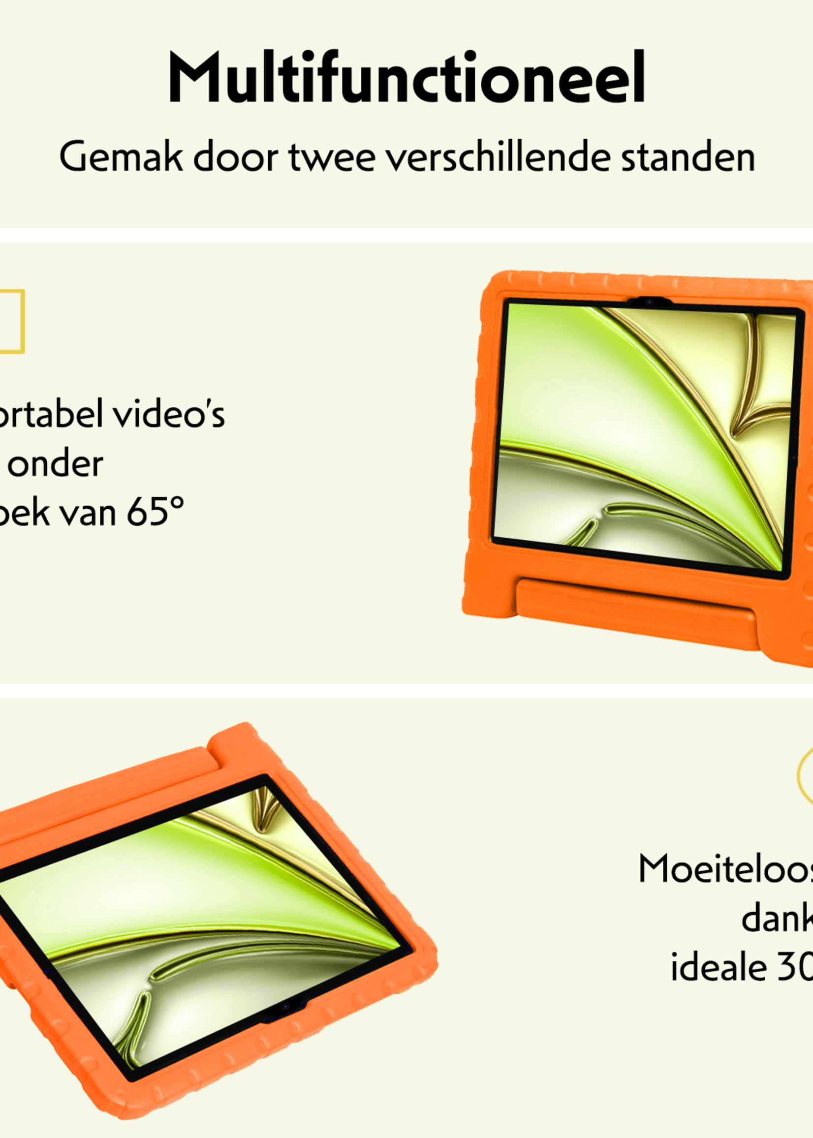 LUQ Hoes Geschikt voor iPad Air 6 (11 inch) Hoes Kinder Hoesje Kids Case Kinderhoes Shockproof Met 2x Screenprotector - Hoesje Geschikt voor iPad Air 2024 (11 inch) Hoesje Kidscase - Oranje