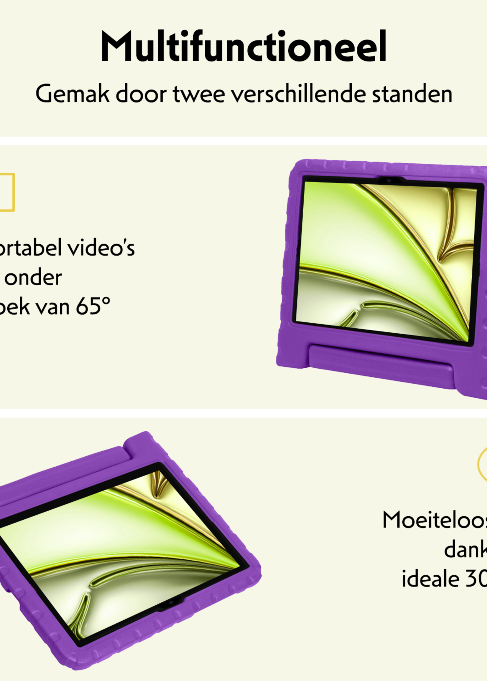 LUQ Hoes Geschikt voor iPad Air 6 (11 inch) Hoes Kinder Hoesje Kids Case Kinderhoes Shockproof Met 2x Screenprotector - Hoesje Geschikt voor iPad Air 2024 (11 inch) Hoesje Kidscase - Paars