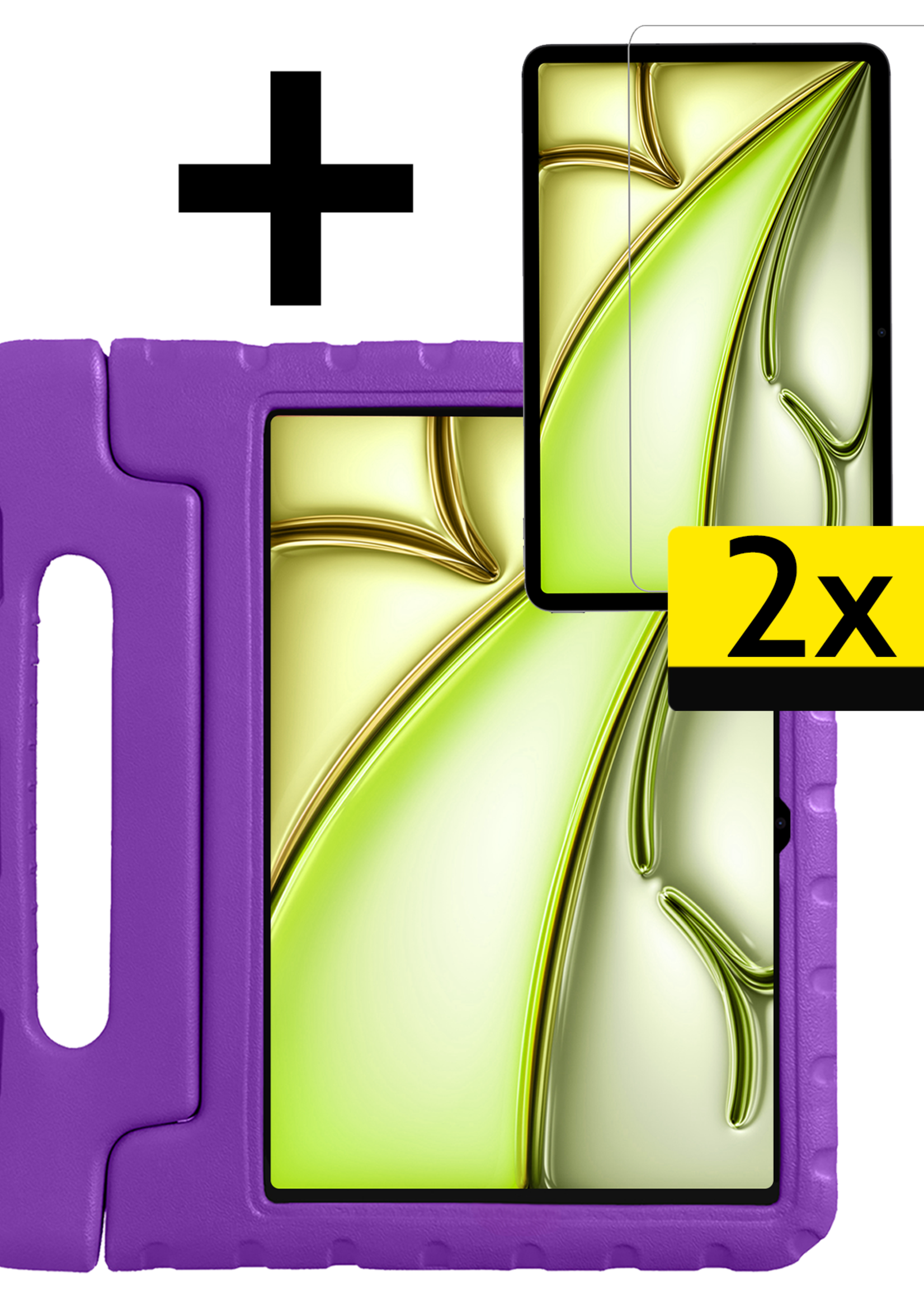 LUQ Hoes Geschikt voor iPad Air 6 (11 inch) Hoes Kinder Hoesje Kids Case Kinderhoes Shockproof Met 2x Screenprotector - Hoesje Geschikt voor iPad Air 2024 (11 inch) Hoesje Kidscase - Paars