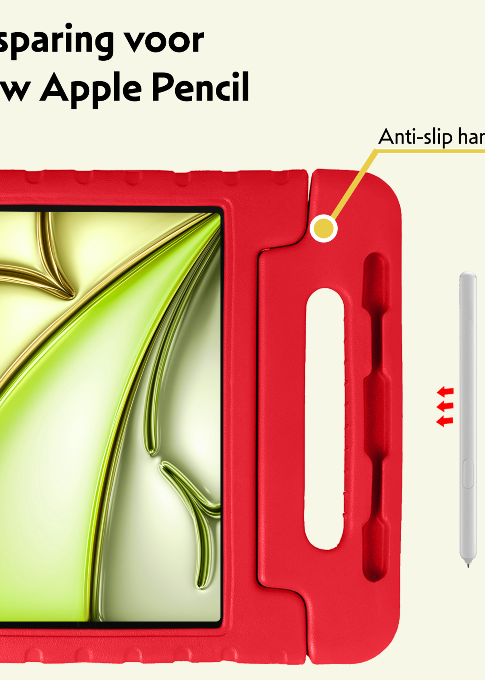 LUQ Hoes Geschikt voor iPad Air 6 (11 inch) Hoes Kinder Hoesje Kids Case Kinderhoes Shockproof Met 2x Screenprotector - Hoesje Geschikt voor iPad Air 2024 (11 inch) Hoesje Kidscase - Rood