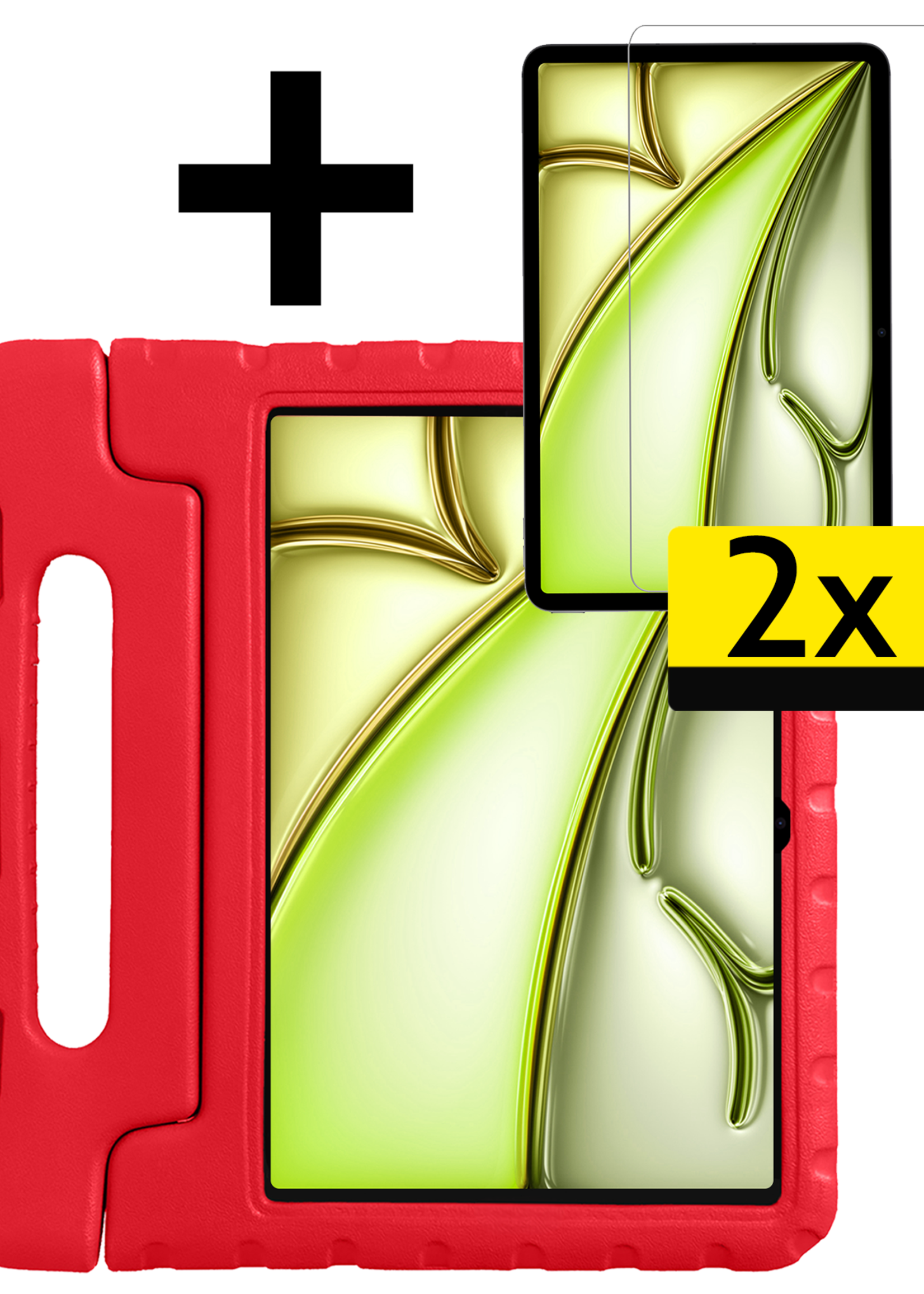 LUQ Hoes Geschikt voor iPad Air 6 (11 inch) Hoes Kinder Hoesje Kids Case Kinderhoes Shockproof Met 2x Screenprotector - Hoesje Geschikt voor iPad Air 2024 (11 inch) Hoesje Kidscase - Rood