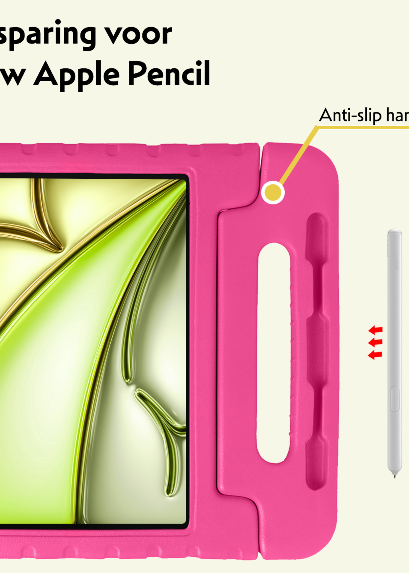 LUQ Hoes Geschikt voor iPad Air 6 (11 inch) Hoes Kinder Hoesje Kids Case Kinderhoes Shockproof Met 2x Screenprotector - Hoesje Geschikt voor iPad Air 2024 (11 inch) Hoesje Kidscase - Roze