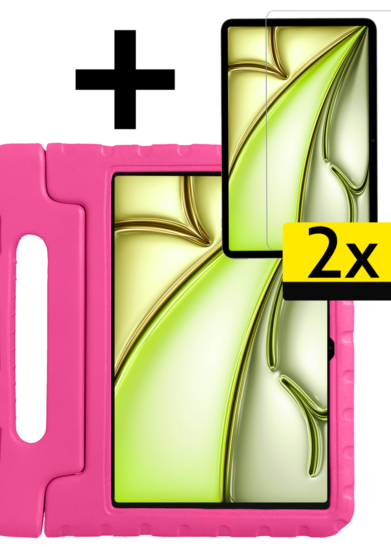 LUQ Hoes Geschikt voor iPad Air 6 (11 inch) Hoes Kinder Hoesje Kids Case Kinderhoes Shockproof Met 2x Screenprotector - Hoesje Geschikt voor iPad Air 2024 (11 inch) Hoesje Kidscase - Roze