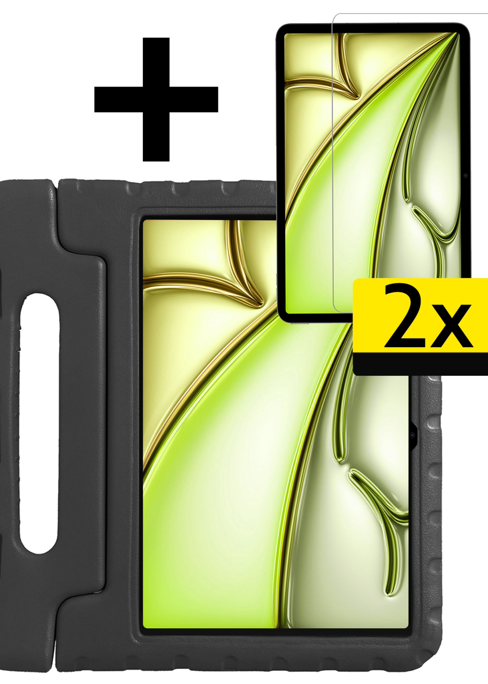 LUQ Hoes Geschikt voor iPad Air 6 (11 inch) Hoes Kinder Hoesje Kids Case Kinderhoes Shockproof Met 2x Screenprotector - Hoesje Geschikt voor iPad Air 2024 (11 inch) Hoesje Kidscase - Zwart