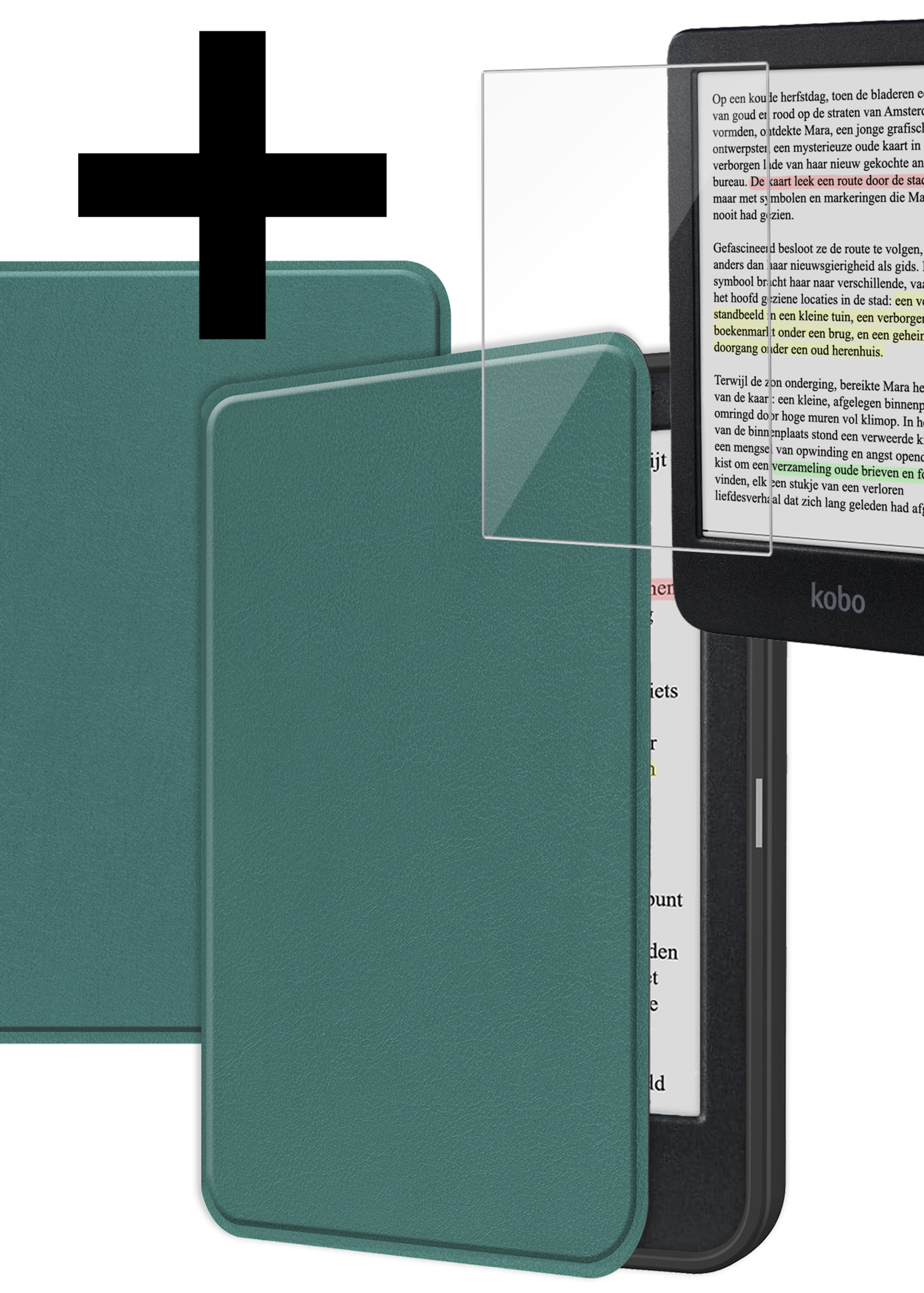 LUQ Hoesje Geschikt voor Kobo Clara Colour Hoes Bescherm Hoesje Case Luxe Sleep Cover Met Screenprotector - Donkergroen