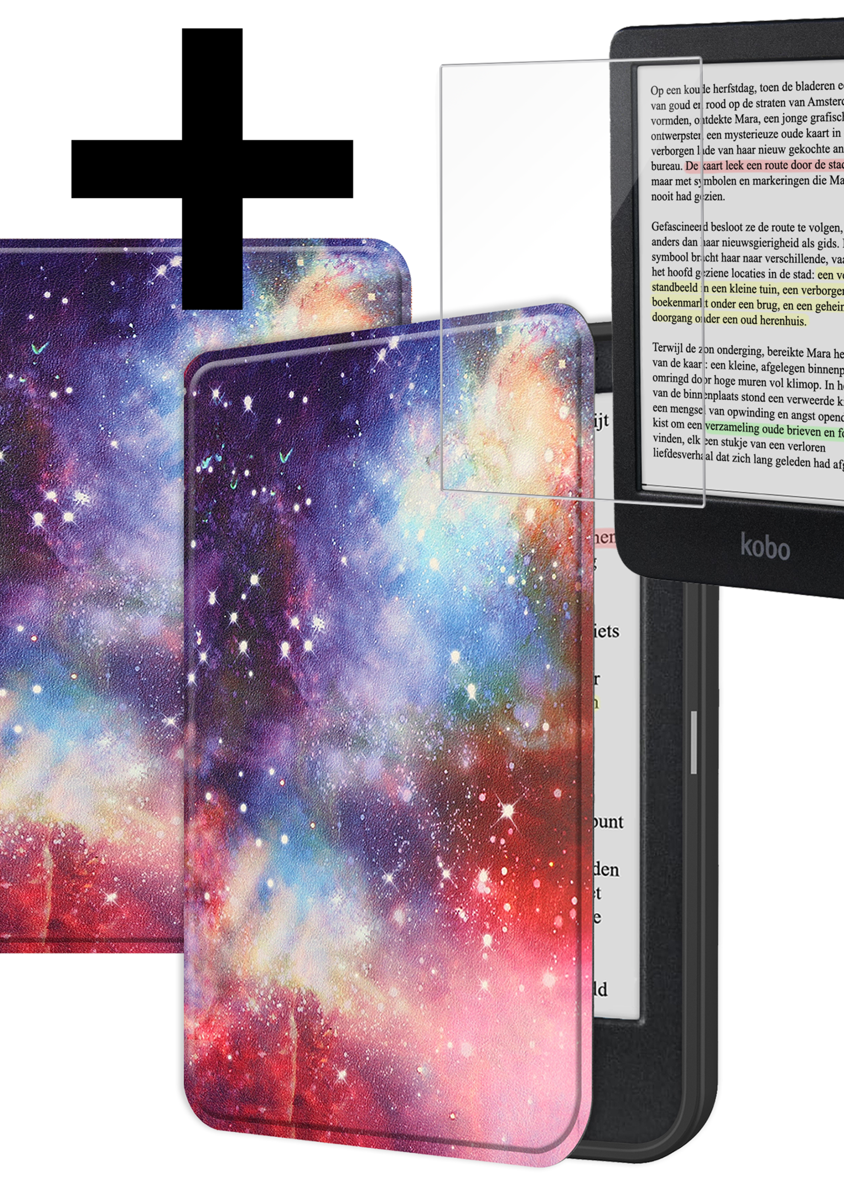 LUQ Hoesje Geschikt voor Kobo Clara Colour Hoes Bescherm Hoesje Case Luxe Sleep Cover Met Screenprotector - Galaxy