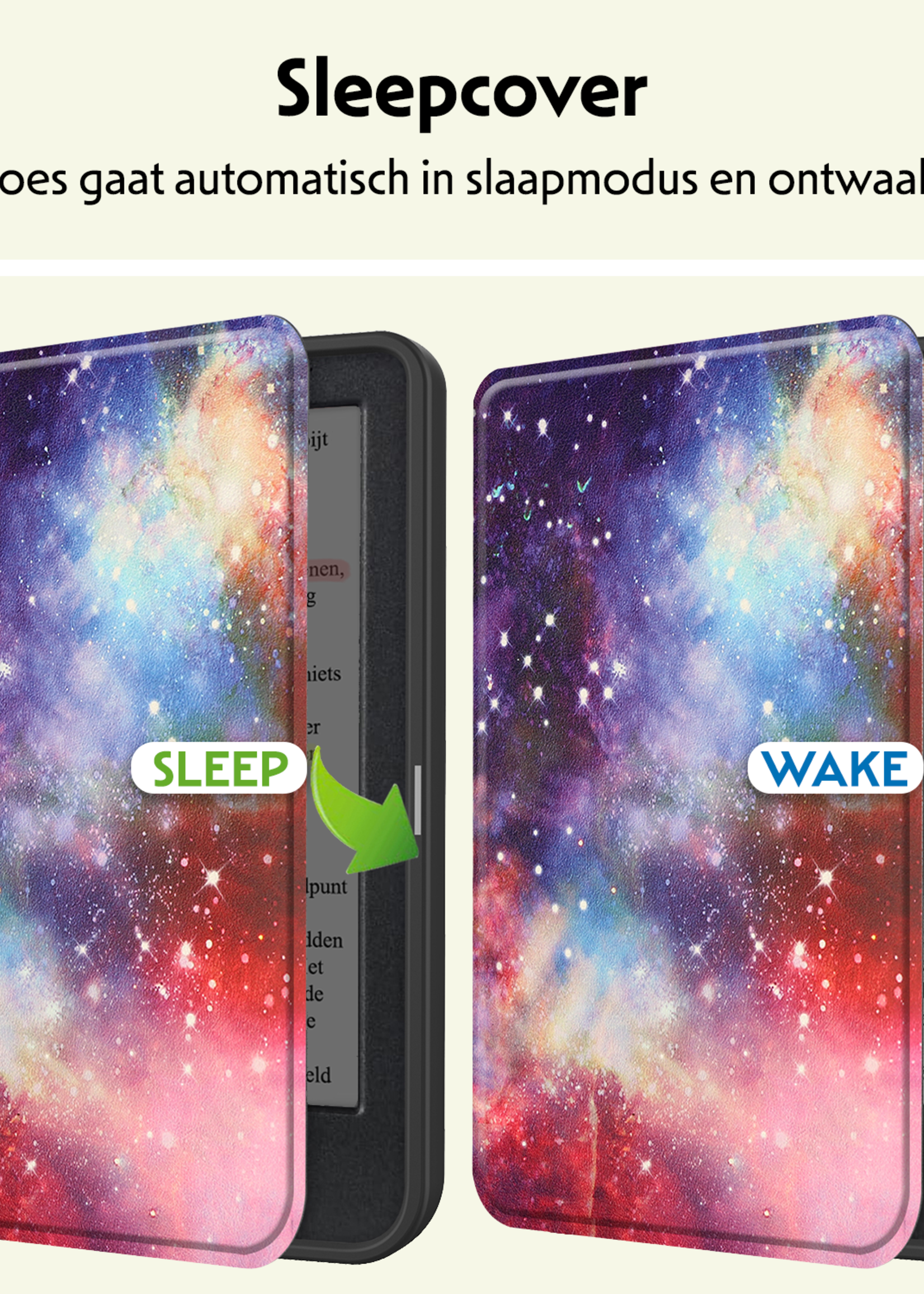 LUQ Hoesje Geschikt voor Kobo Clara Colour Hoes Bescherm Hoesje Case Luxe Sleep Cover Met Screenprotector - Galaxy