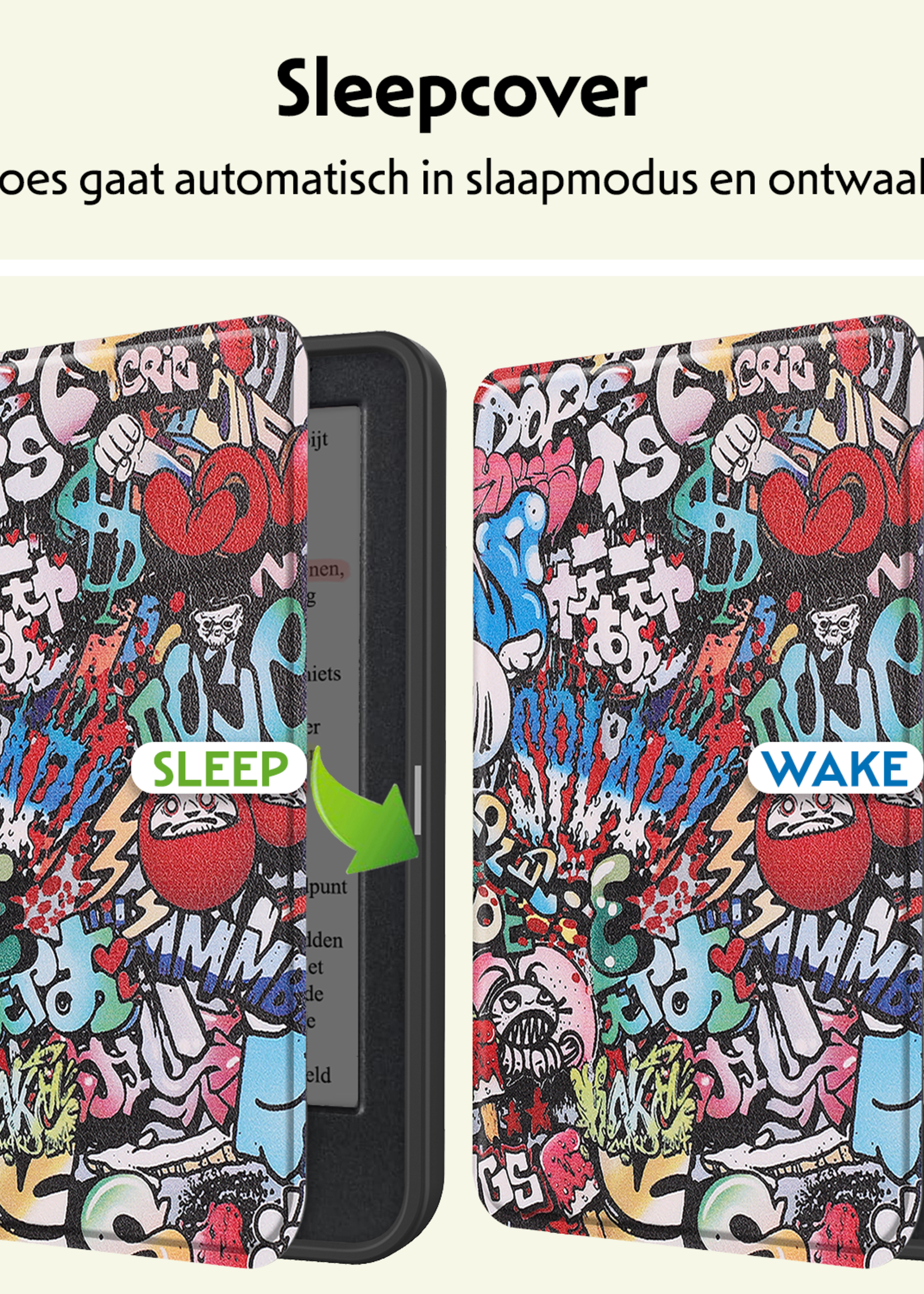 LUQ Hoesje Geschikt voor Kobo Clara Colour Hoes Bescherm Hoesje Case Luxe Sleep Cover Met Screenprotector - Graffity