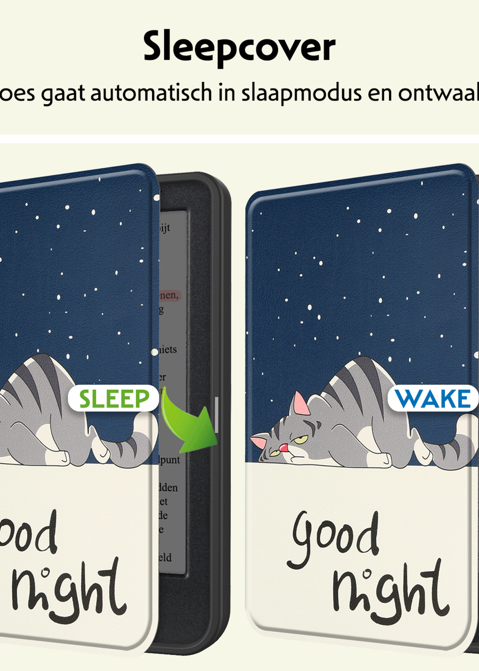 LUQ Hoesje Geschikt voor Kobo Clara Colour Hoes Bescherm Hoesje Case Luxe Sleep Cover Met Screenprotector - Kat