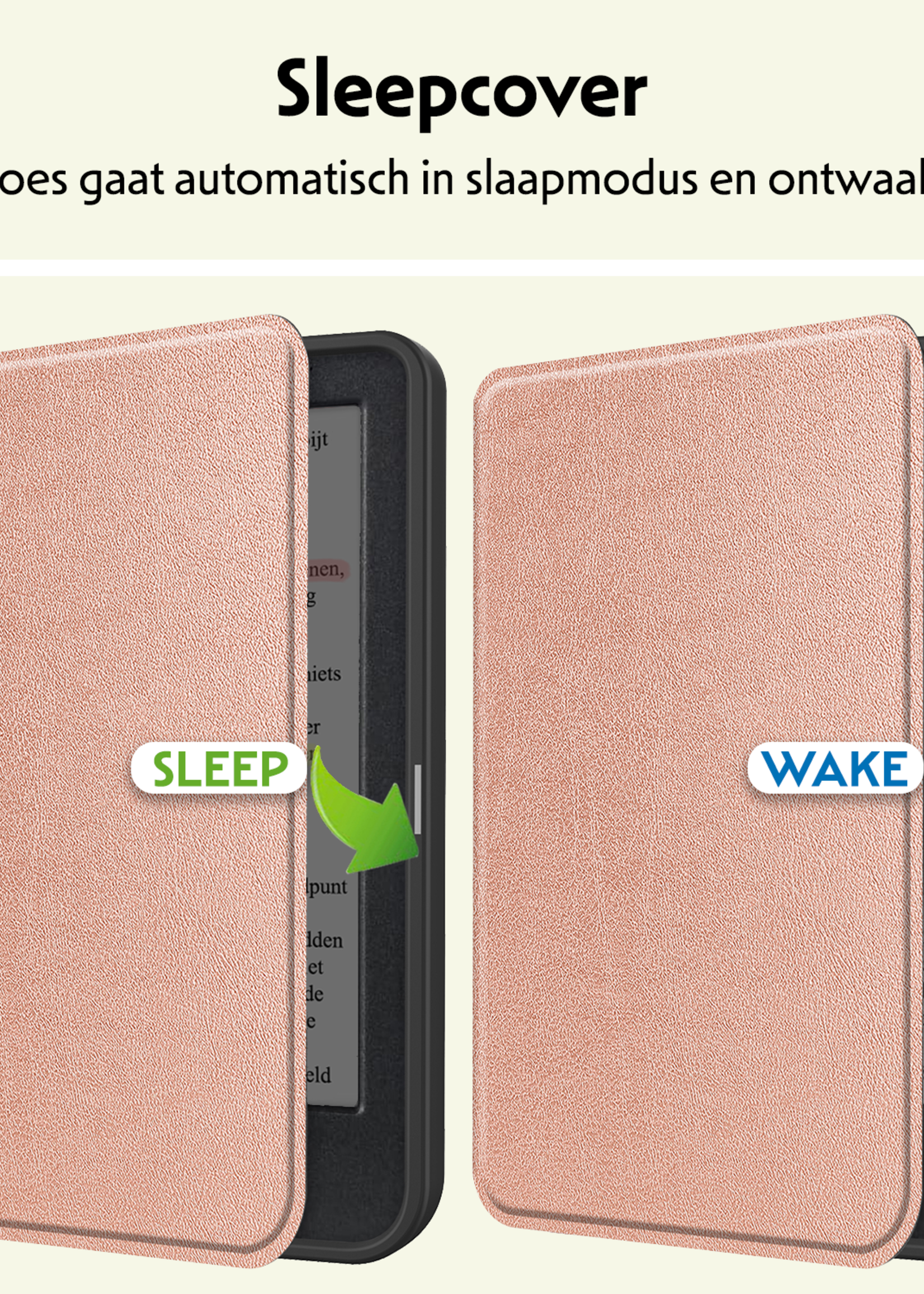 LUQ Hoesje Geschikt voor Kobo Clara Colour Hoes Bescherm Hoesje Case Luxe Sleep Cover Met Screenprotector - Rosé Goud
