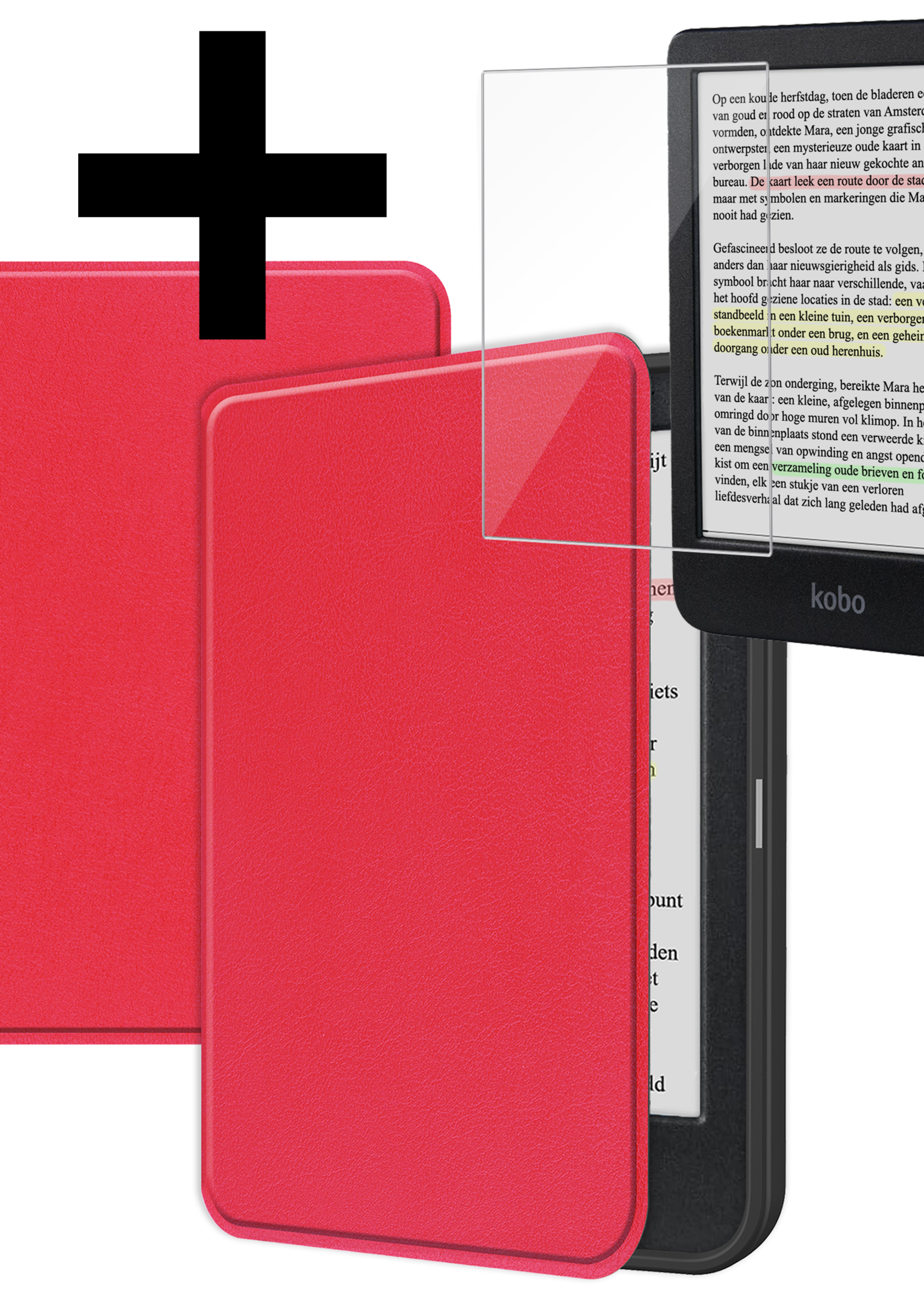 LUQ Hoesje Geschikt voor Kobo Clara Colour Hoes Bescherm Hoesje Case Luxe Sleep Cover Met Screenprotector - Rood