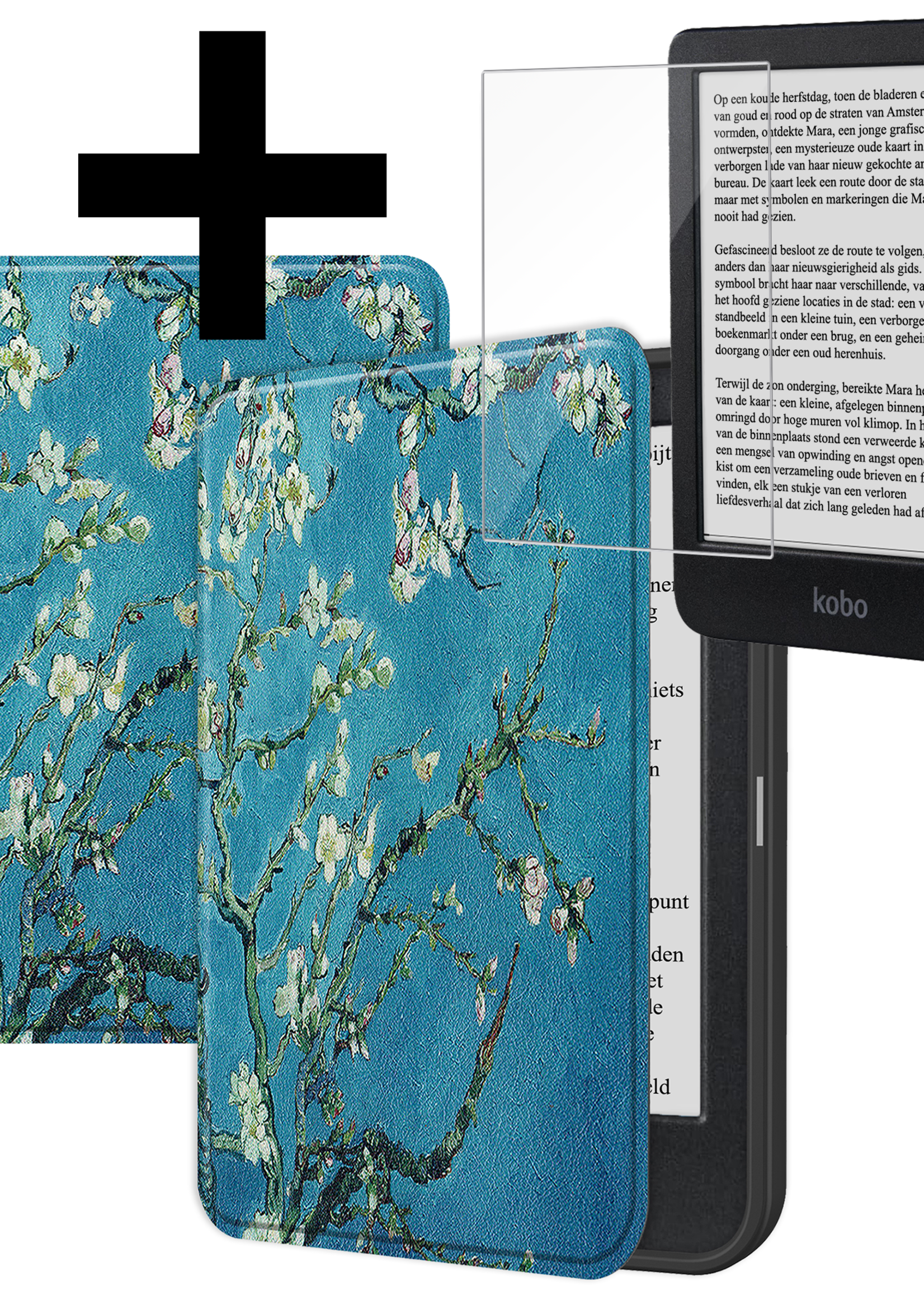 LUQ Hoesje Geschikt voor Kobo Clara BW Hoes Bescherm Hoesje Case Luxe Sleep Cover Met Screenprotector - Bloesem