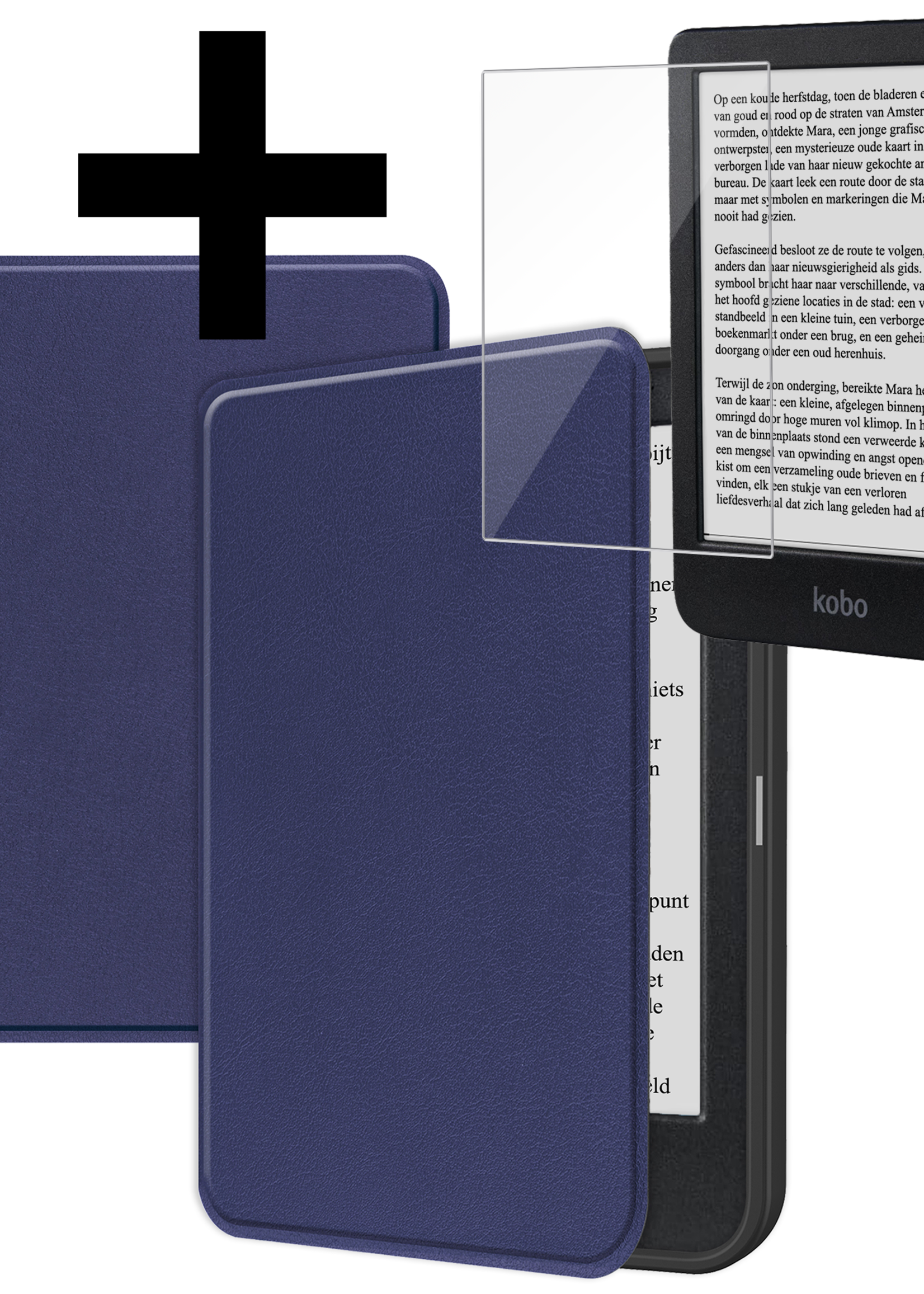 LUQ Hoesje Geschikt voor Kobo Clara BW Hoes Bescherm Hoesje Case Luxe Sleep Cover Met Screenprotector - Donkerblauw