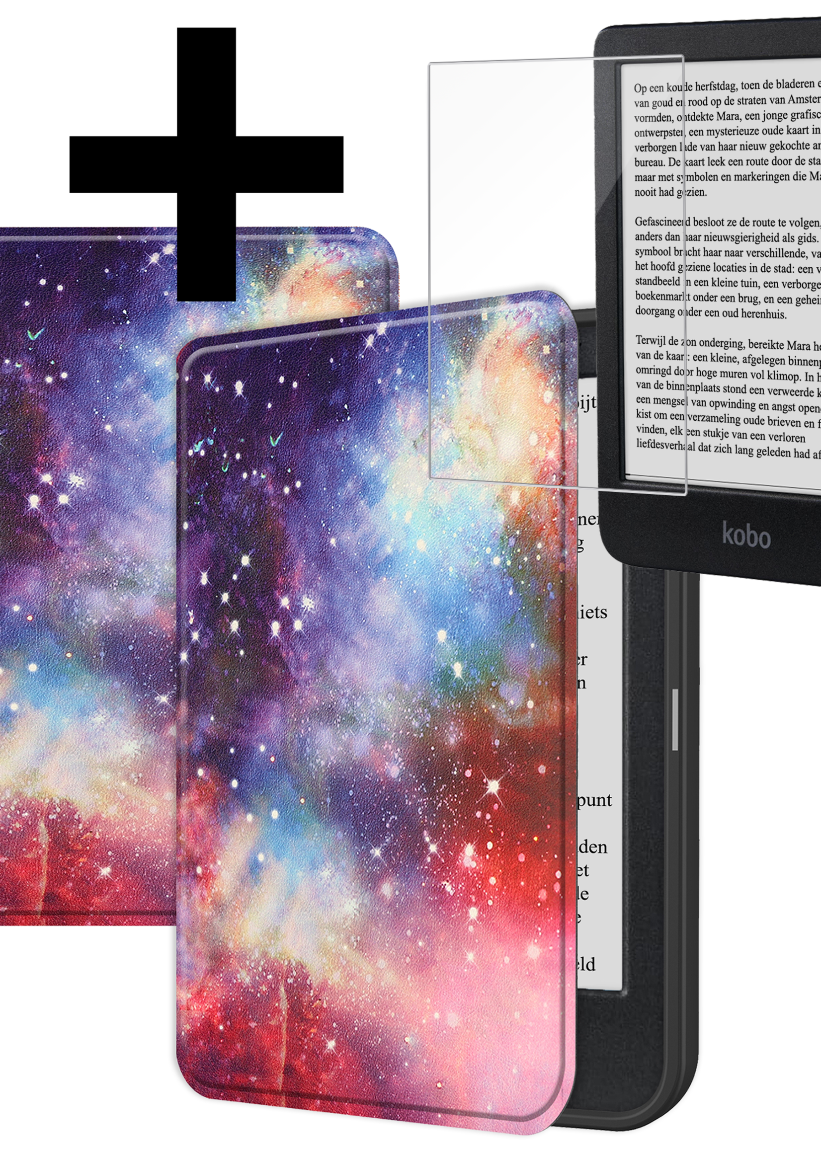 LUQ Hoesje Geschikt voor Kobo Clara BW Hoes Bescherm Hoesje Case Luxe Sleep Cover Met Screenprotector - Galaxy