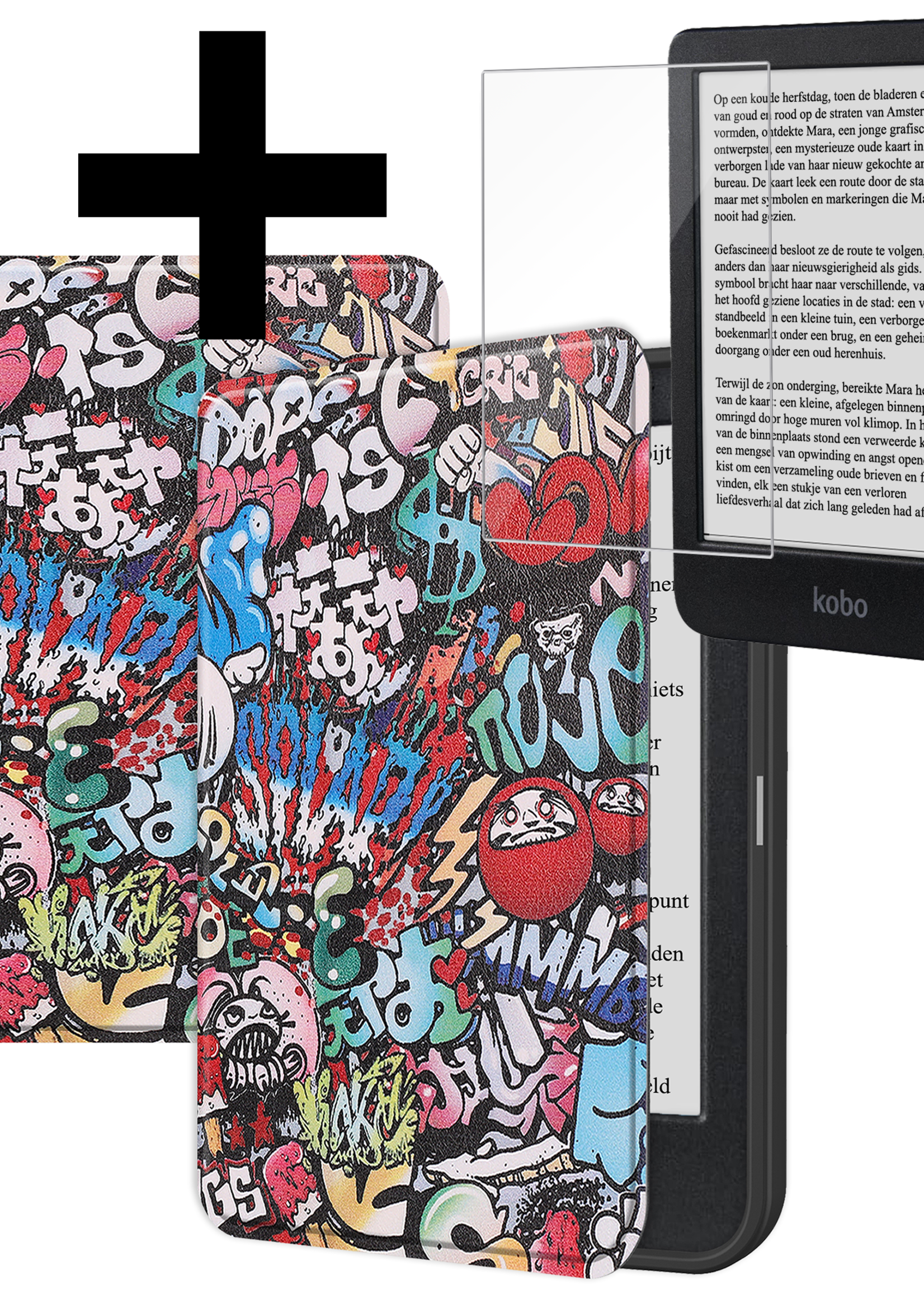 LUQ Hoesje Geschikt voor Kobo Clara BW Hoes Bescherm Hoesje Case Luxe Sleep Cover Met Screenprotector - Graffity