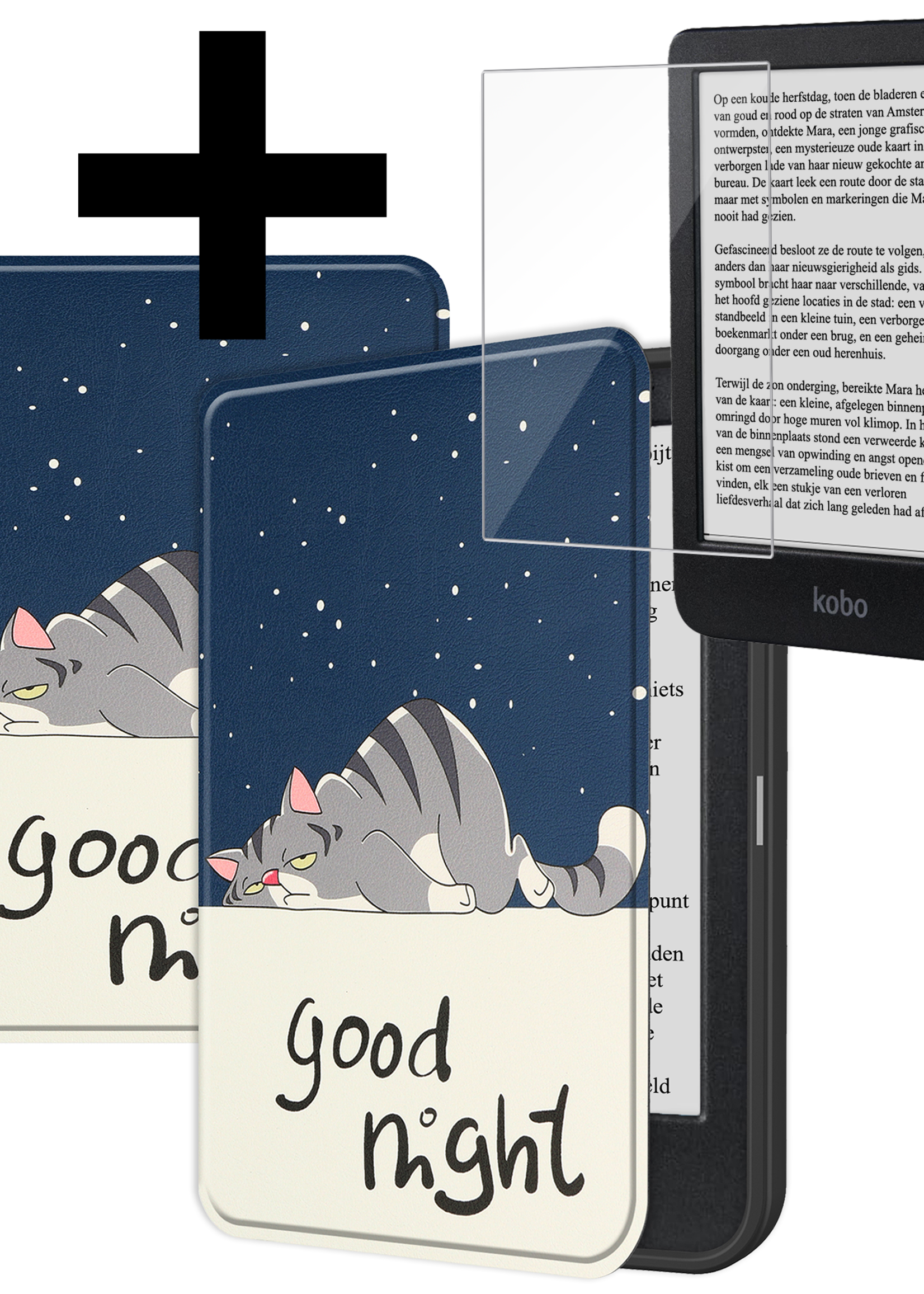 LUQ Hoesje Geschikt voor Kobo Clara BW Hoes Bescherm Hoesje Case Luxe Sleep Cover Met Screenprotector - Kat