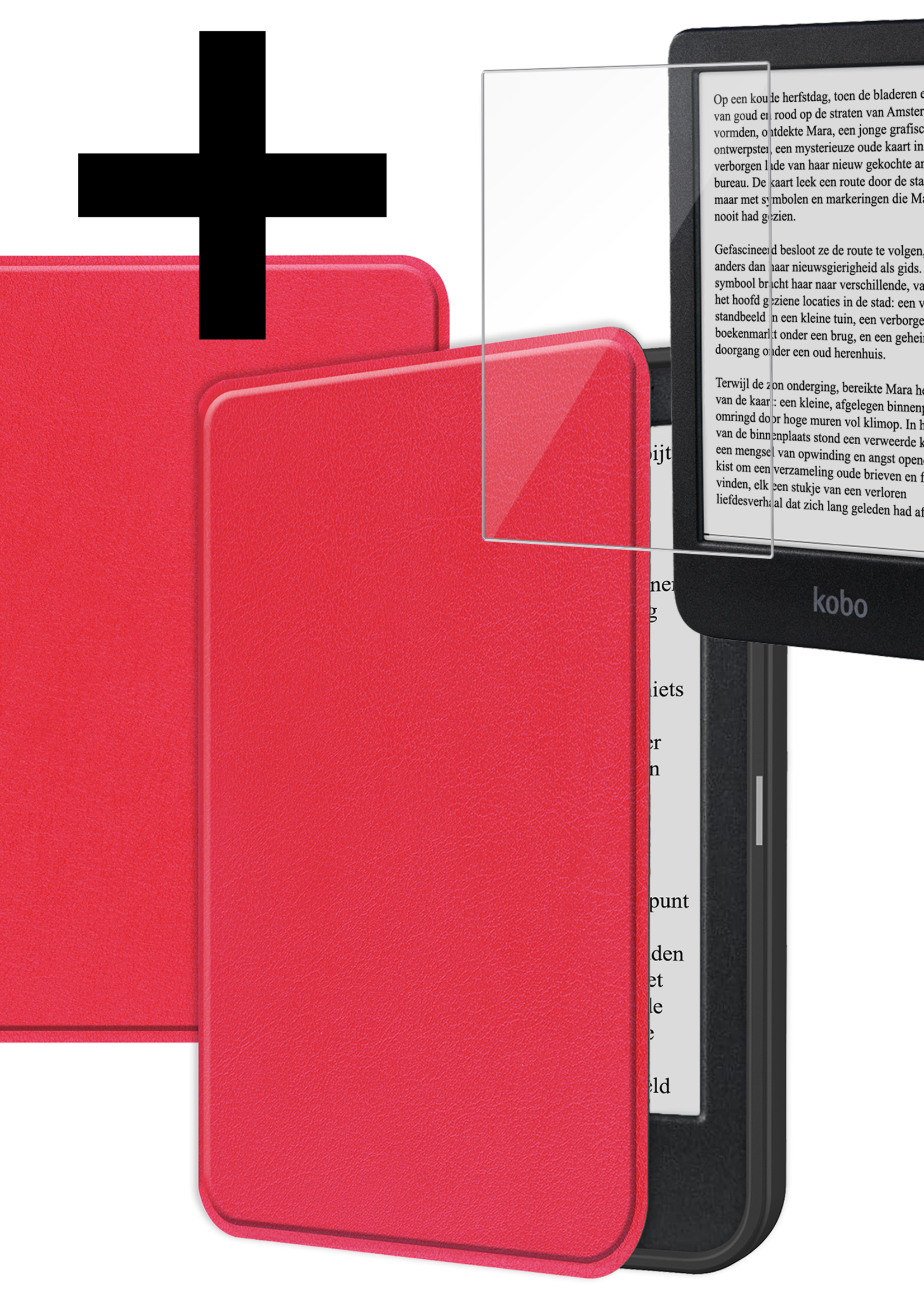 LUQ Hoesje Geschikt voor Kobo Clara BW Hoes Bescherm Hoesje Case Luxe Sleep Cover Met Screenprotector - Rood