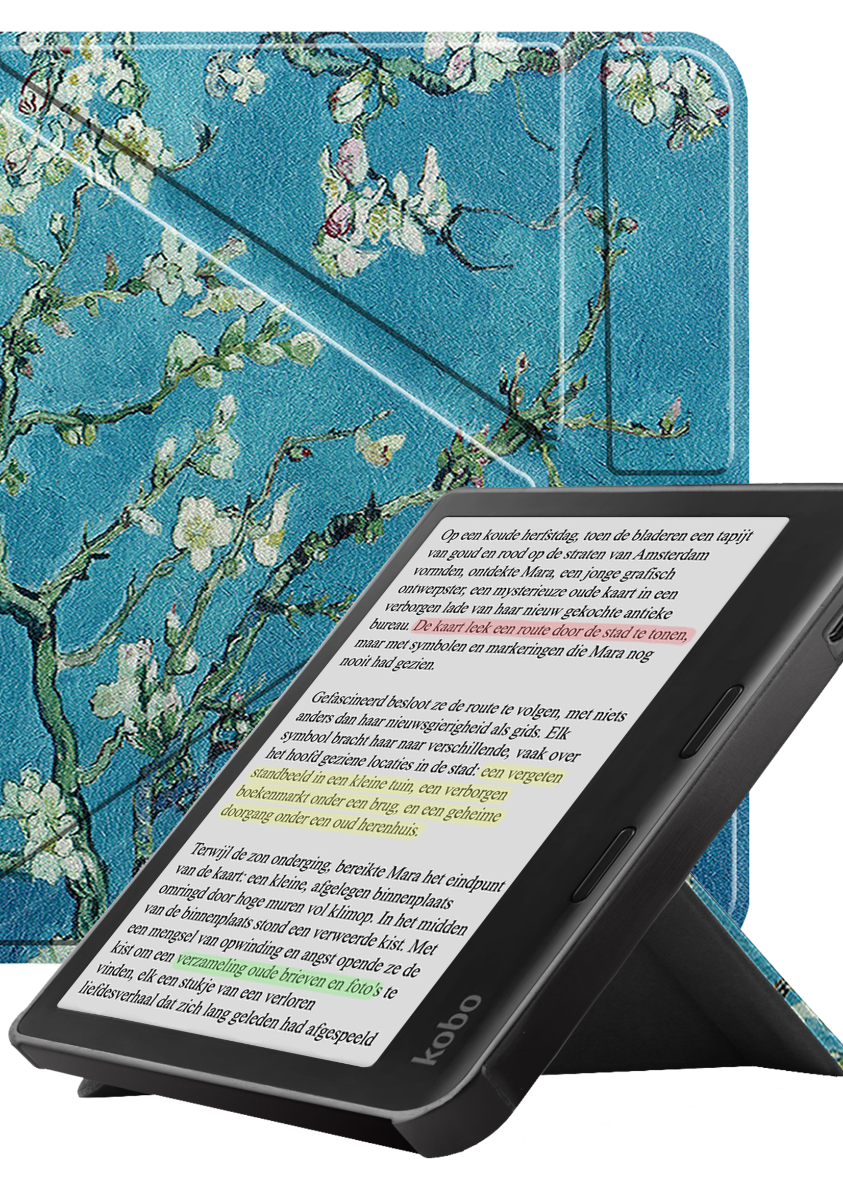LUQ Hoesje Geschikt voor Kobo Libra Colour Hoes Bescherm Hoesje Case Trifold - Bloesem