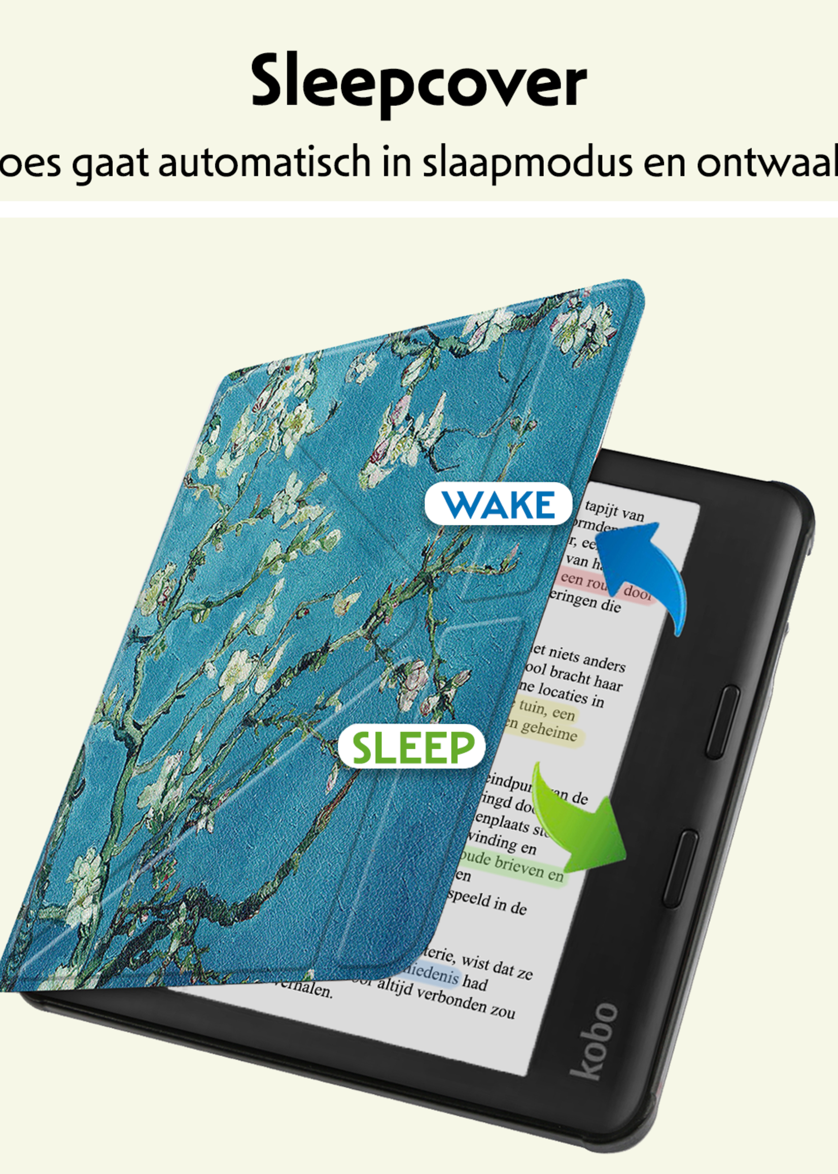 LUQ Hoesje Geschikt voor Kobo Libra Colour Hoes Bescherm Hoesje Case Trifold - Bloesem
