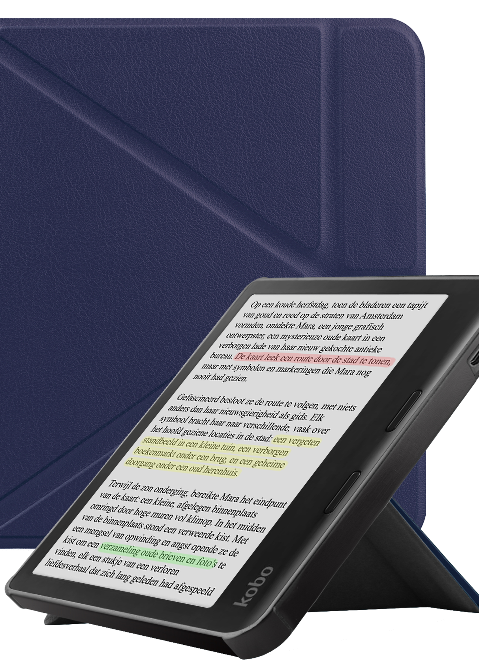 LUQ Hoesje Geschikt voor Kobo Libra Colour Hoes Bescherm Hoesje Case Trifold - Donkerblauw