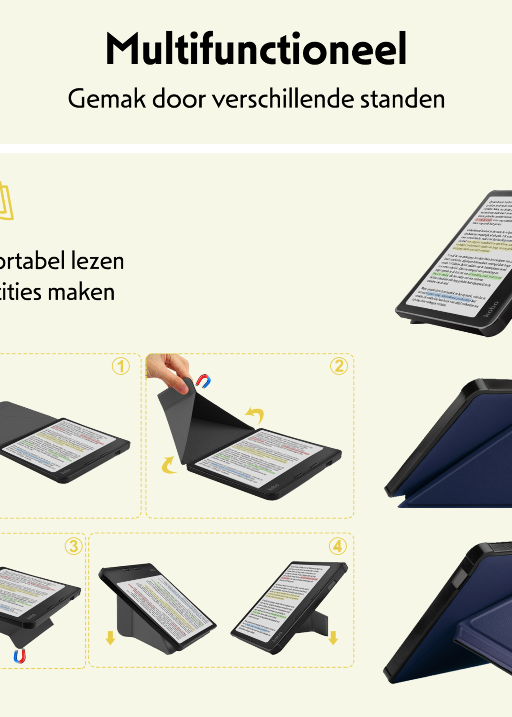 LUQ Hoesje Geschikt voor Kobo Libra Colour Hoes Bescherm Hoesje Case Trifold - Donkerblauw