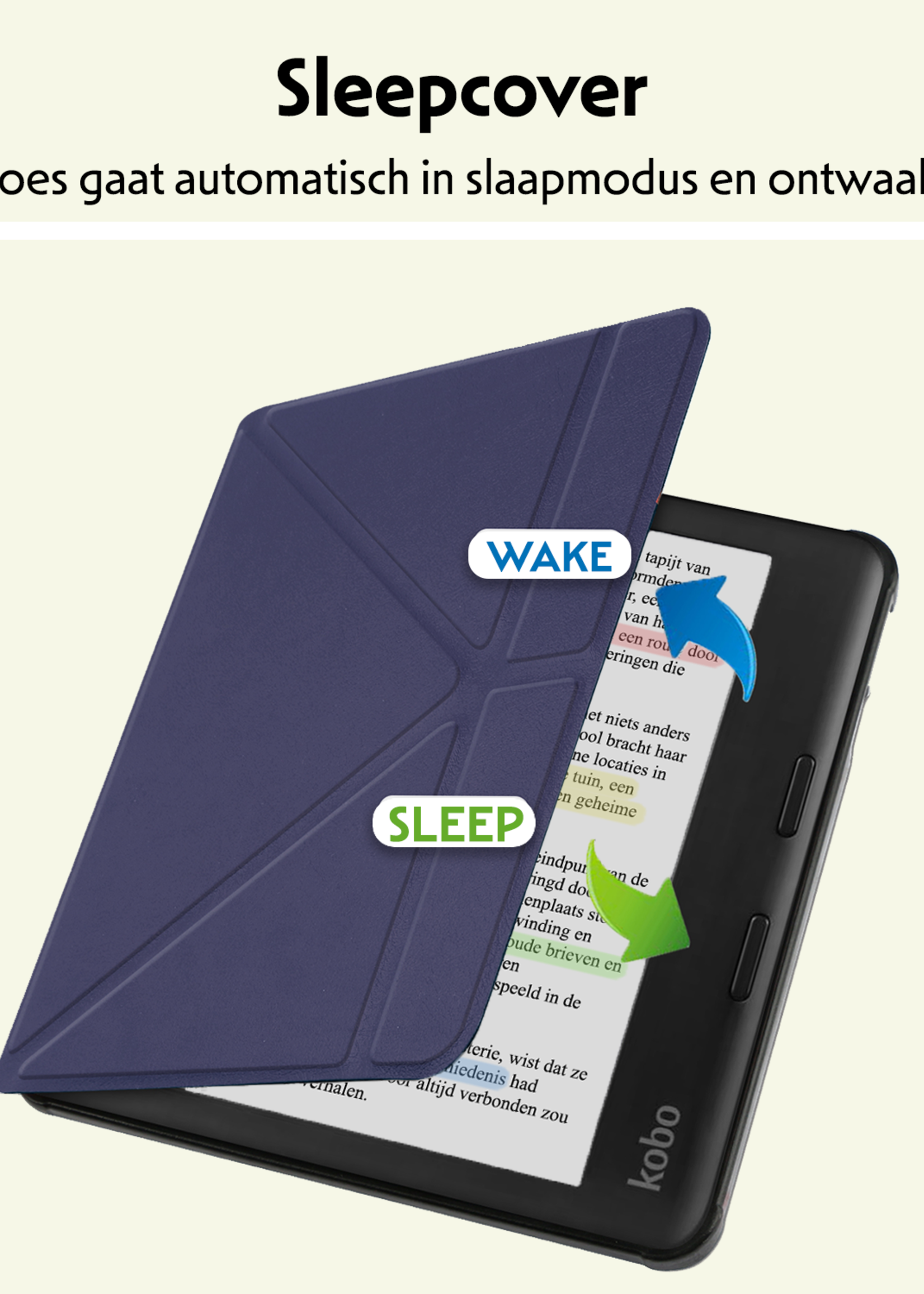 LUQ Hoesje Geschikt voor Kobo Libra Colour Hoes Bescherm Hoesje Case Trifold - Donkerblauw