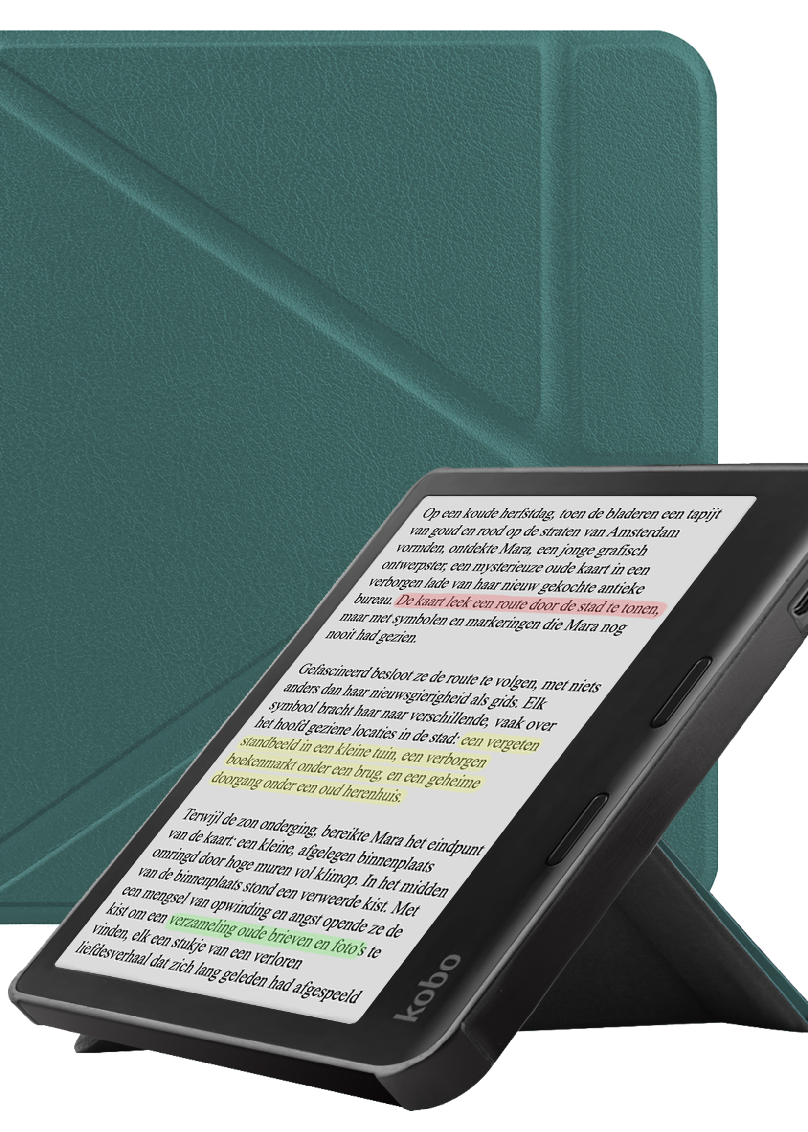 LUQ Hoesje Geschikt voor Kobo Libra Colour Hoes Bescherm Hoesje Case Trifold - Donkergroen