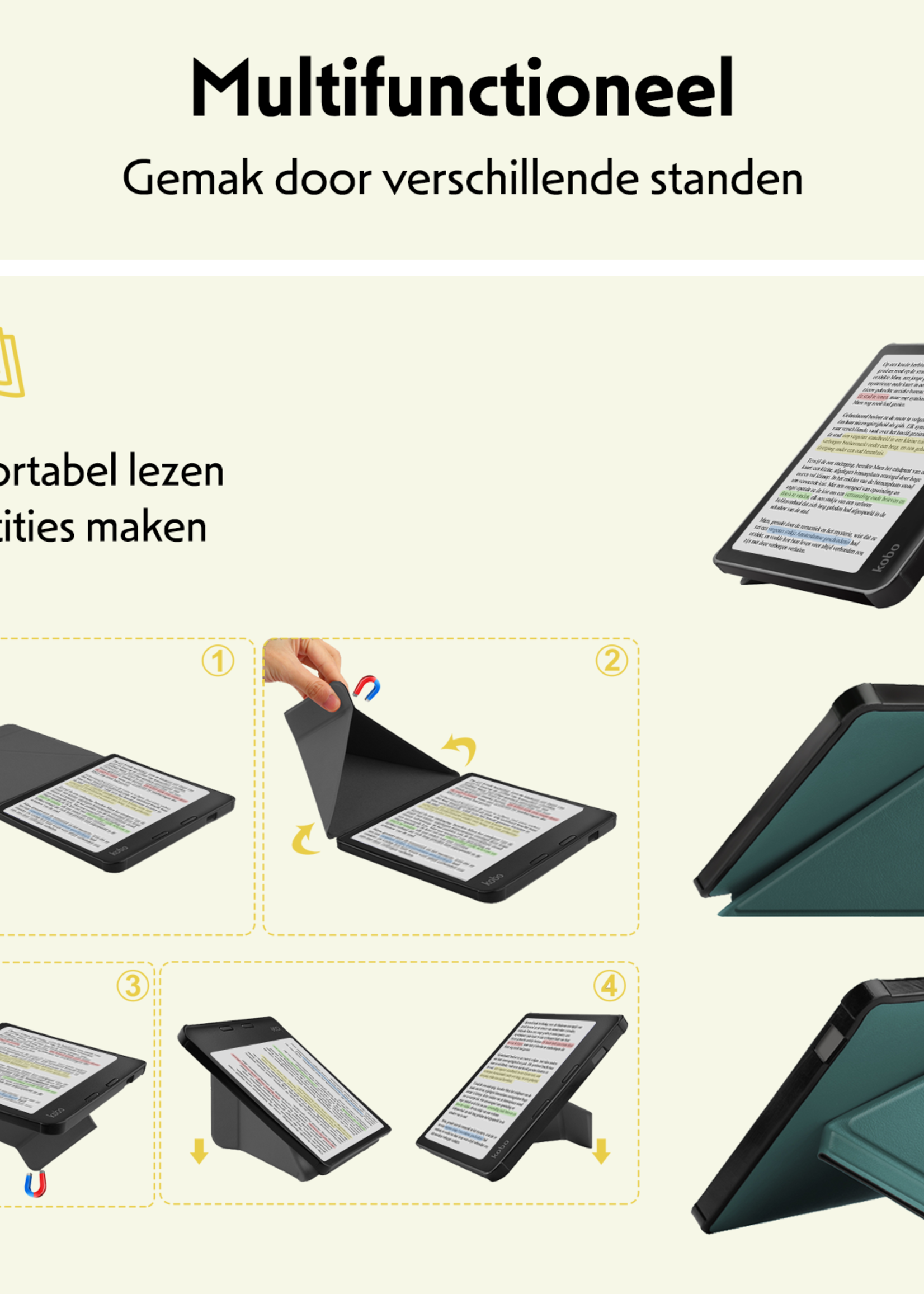 LUQ Hoesje Geschikt voor Kobo Libra Colour Hoes Bescherm Hoesje Case Trifold - Donkergroen