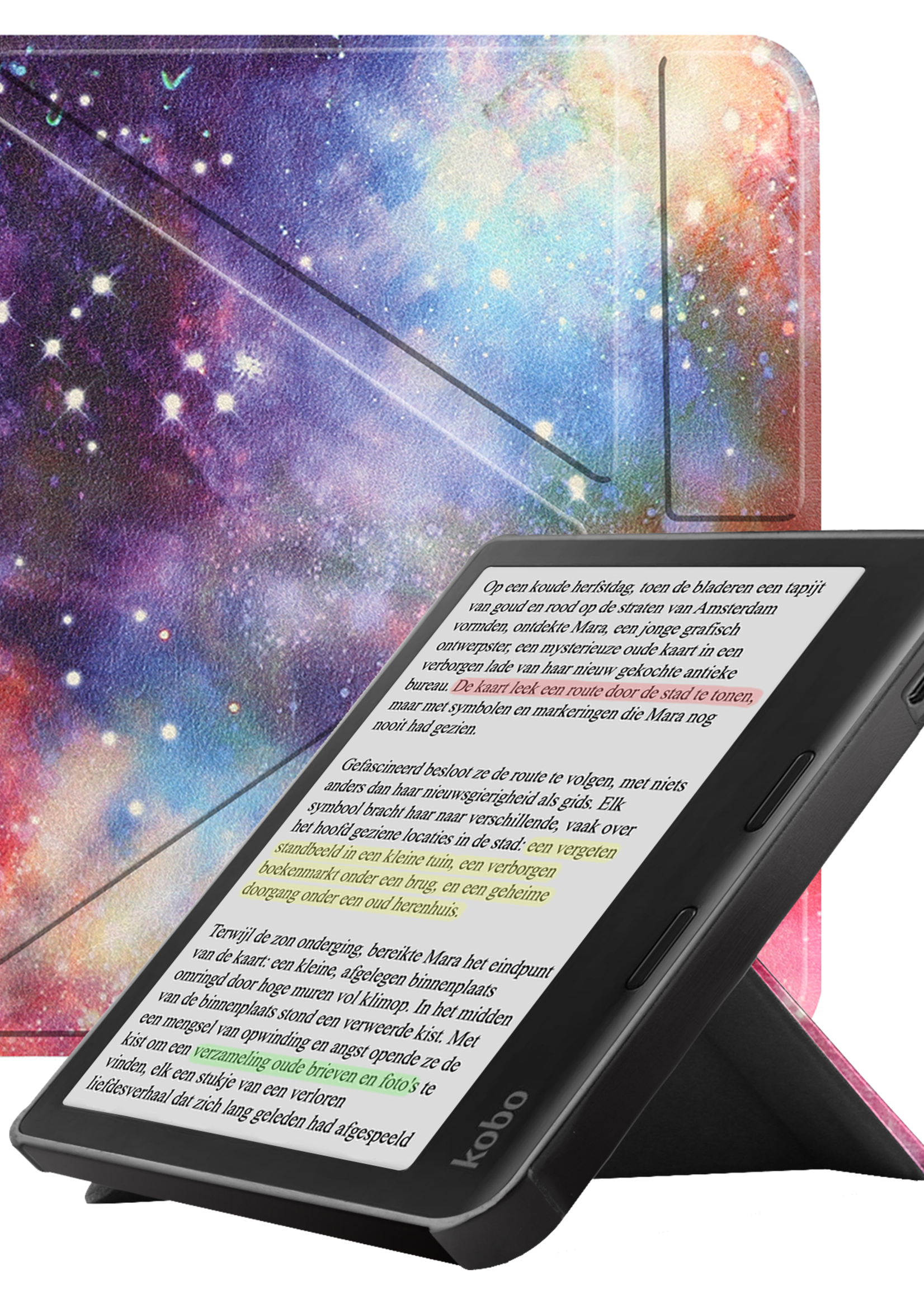 LUQ Hoesje Geschikt voor Kobo Libra Colour Hoes Bescherm Hoesje Case Trifold - Galaxy
