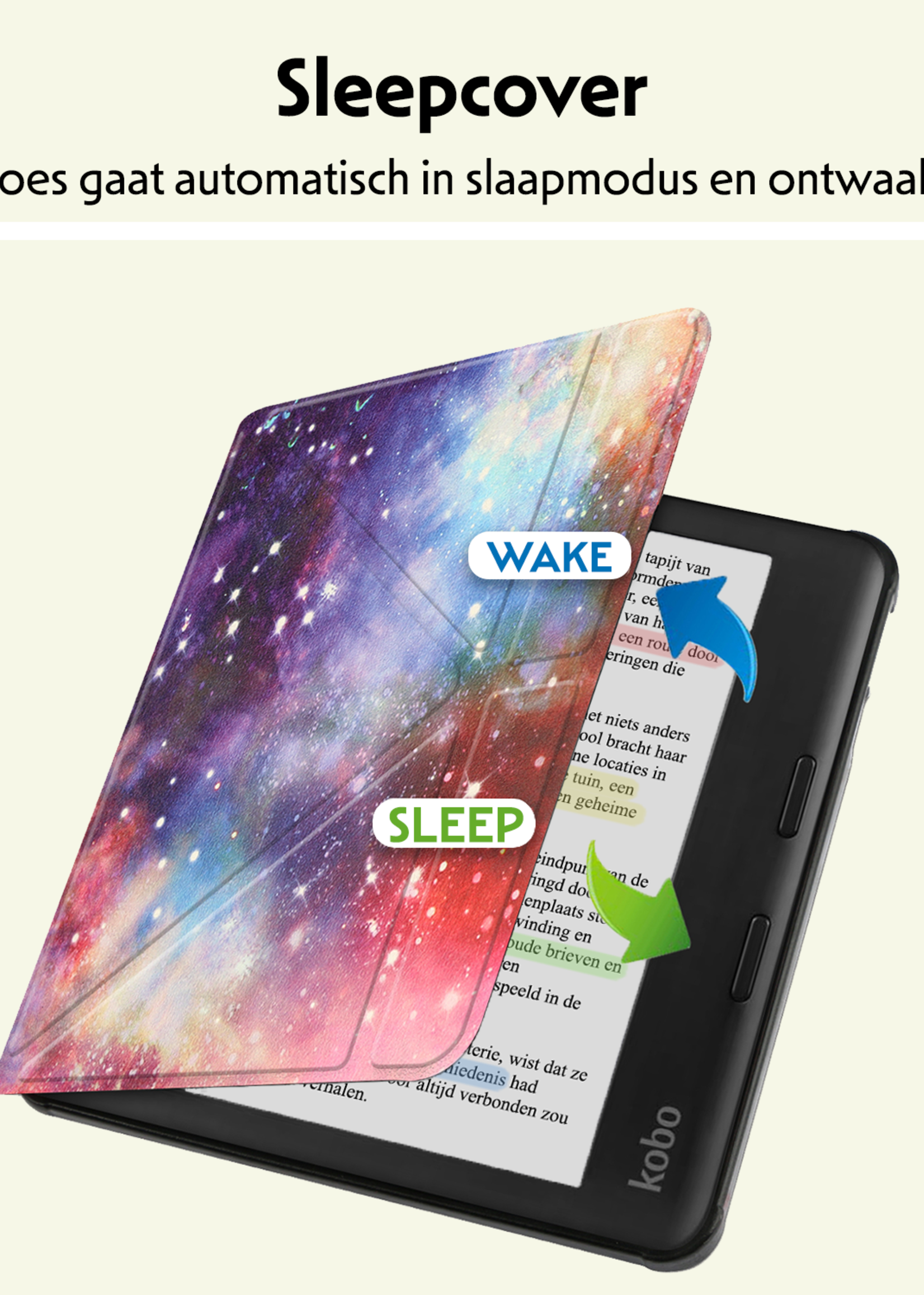 LUQ Hoesje Geschikt voor Kobo Libra Colour Hoes Bescherm Hoesje Case Trifold - Galaxy