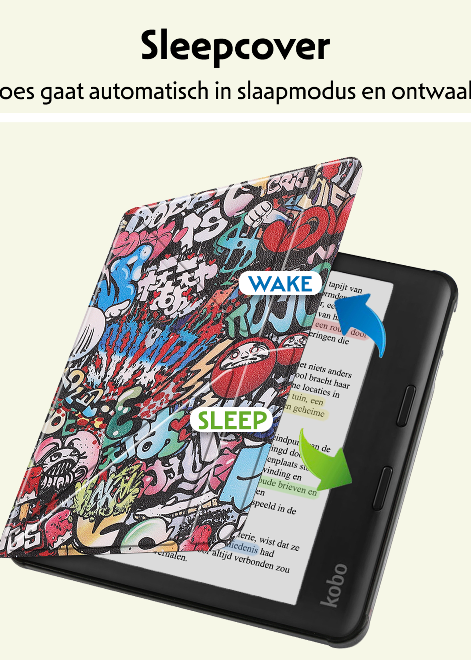 LUQ Hoesje Geschikt voor Kobo Libra Colour Hoes Bescherm Hoesje Case Trifold - Graffity