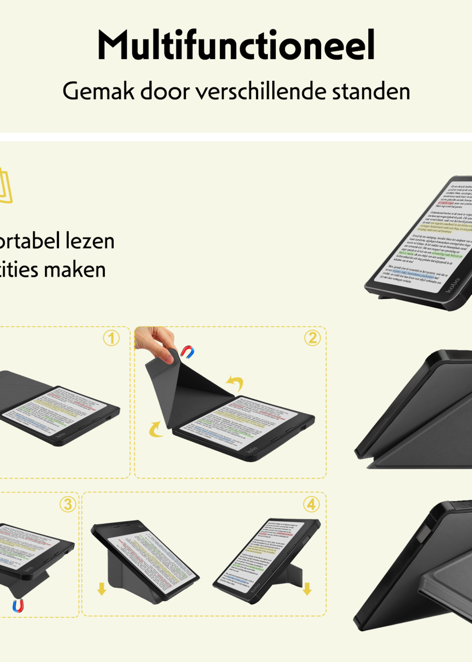 LUQ Hoesje Geschikt voor Kobo Libra Colour Hoes Bescherm Hoesje Case Trifold - Grijs